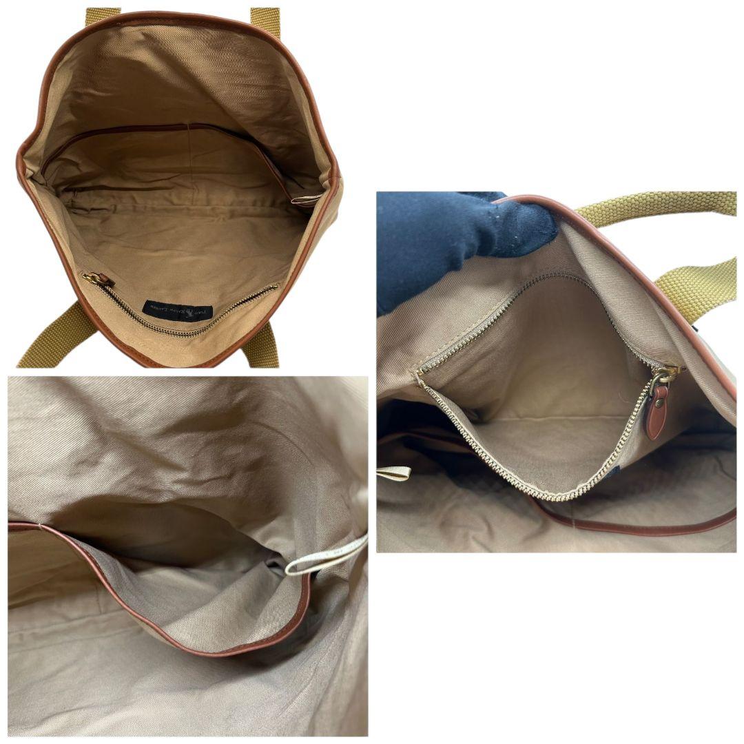 ポロラルフローレン トートバッグ 茶 ロゴプレート A4収納 キャンバス T5 ハンドバッグ レザー 本革 ブラウン ベージュ イエロー Polo Ralph Lauren オシャレ 本物保証 鑑定済 スピード発送