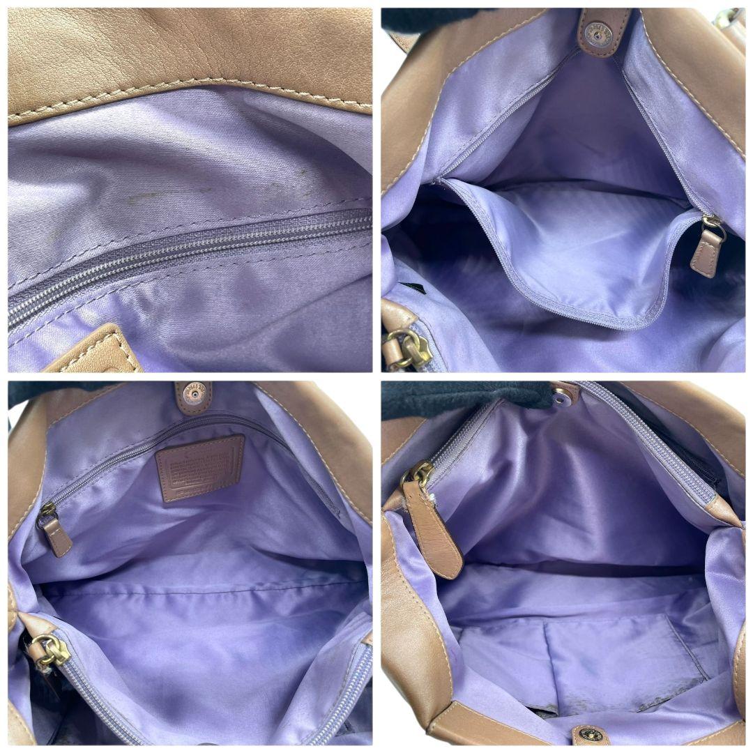 コーチ トートバッグ ベージュ ギャザー レザー 本革 2way ハンドバッグ ショルダーバッグ 斜め掛け可 ワンショルダー ゴールド金具 ロゴタグ チャーム付き COACH F15512