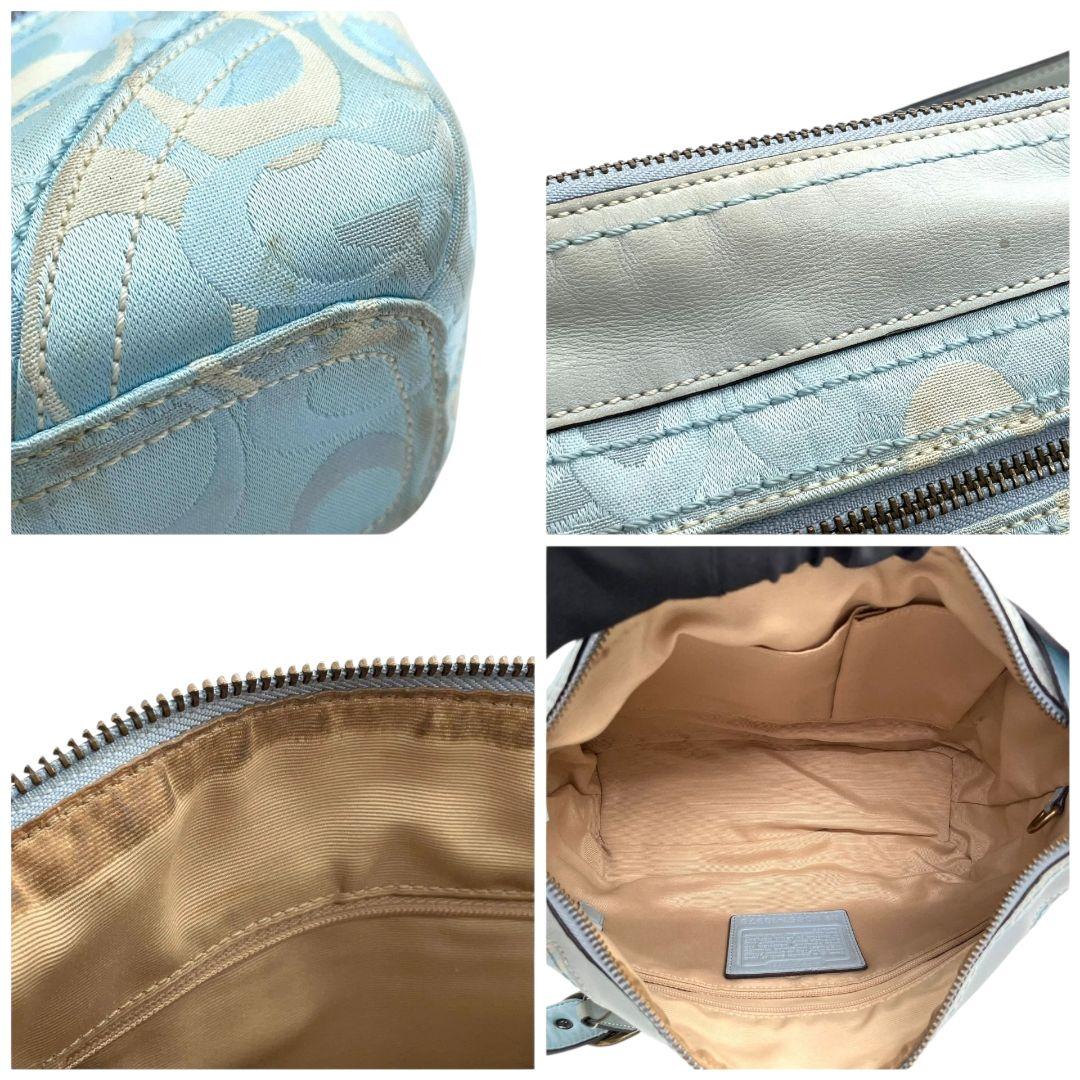 コーチ ハンドバッグ 水色 シグネチャー ホーボー ワンショルダー トートバッグ キャンバス レザー 本革 ゴールド金具 ブルー 上品カラー COACH 10379 T7 オシャレ