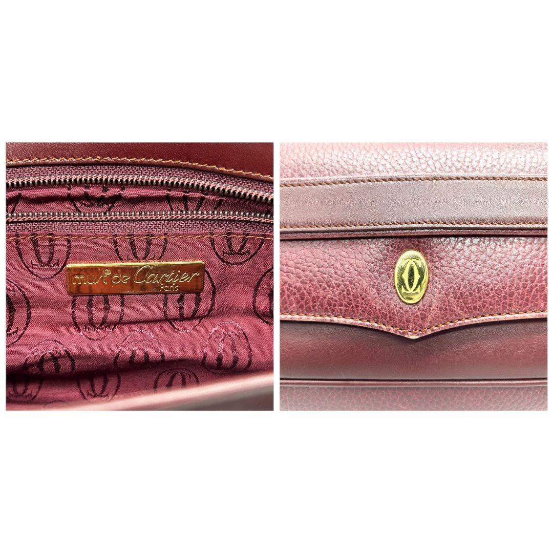 カルティエ マストライン セカンドバッグ 赤 Cロゴ フラップ クラッチバッグ レザー 本革 ボルドー ワインレッド ゴールド金具 ロゴプレート Cartier A6