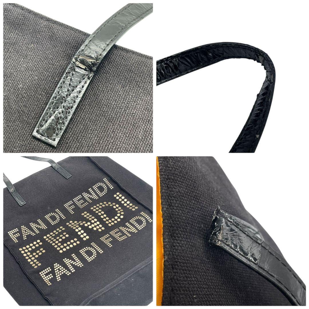 フェンディ FENDI トートバッグ デカロゴ スタッズ ワンショルダー ブラック 黒 キャンバス レザー A4収納可 肩掛け可 ハンドバッグ 本革 ヴィンテージ T1