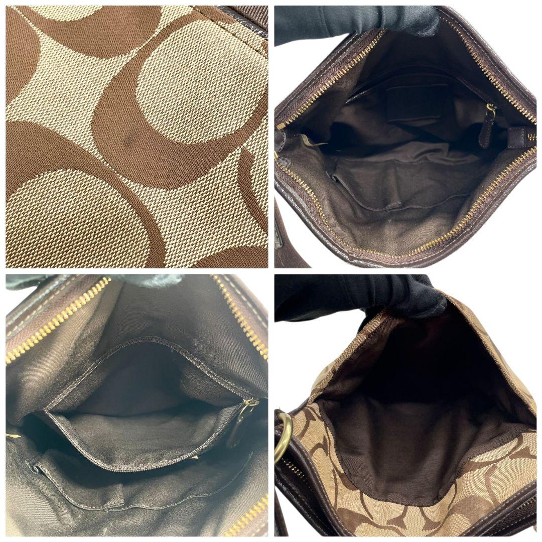 コーチ ショルダーバッグ 茶 ブラウン シグネチャー 斜め掛け可 キャンバス パテントレザー 本革 ロゴタグ ロゴプレート ゴールド金具 F21905 COACH おしゃれ 通勤 通学