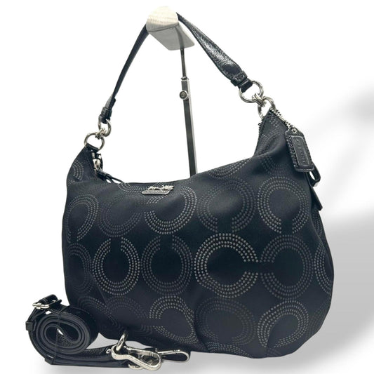 【美品】COACH コーチ オプアート 2WAY ショルダーバッグ ハンドバッグ 15929 ワンショルダー ホーボーバッグ ドット柄 サークルロゴ ナイロン レザー ブラック レディース 軽量 エレガント 通勤 通学 クリーニング済み E5