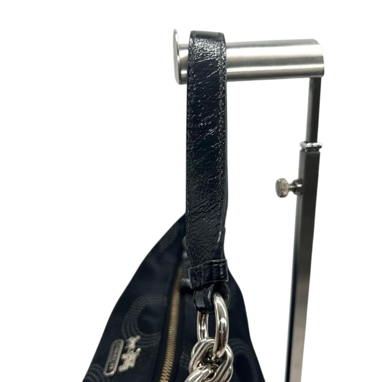 【美品】COACH コーチ オプアート 2WAY ショルダーバッグ ハンドバッグ 15929 ワンショルダー ホーボーバッグ ドット柄 サークルロゴ ナイロン レザー ブラック レディース 軽量 エレガント 通勤 通学 クリーニング済み E5