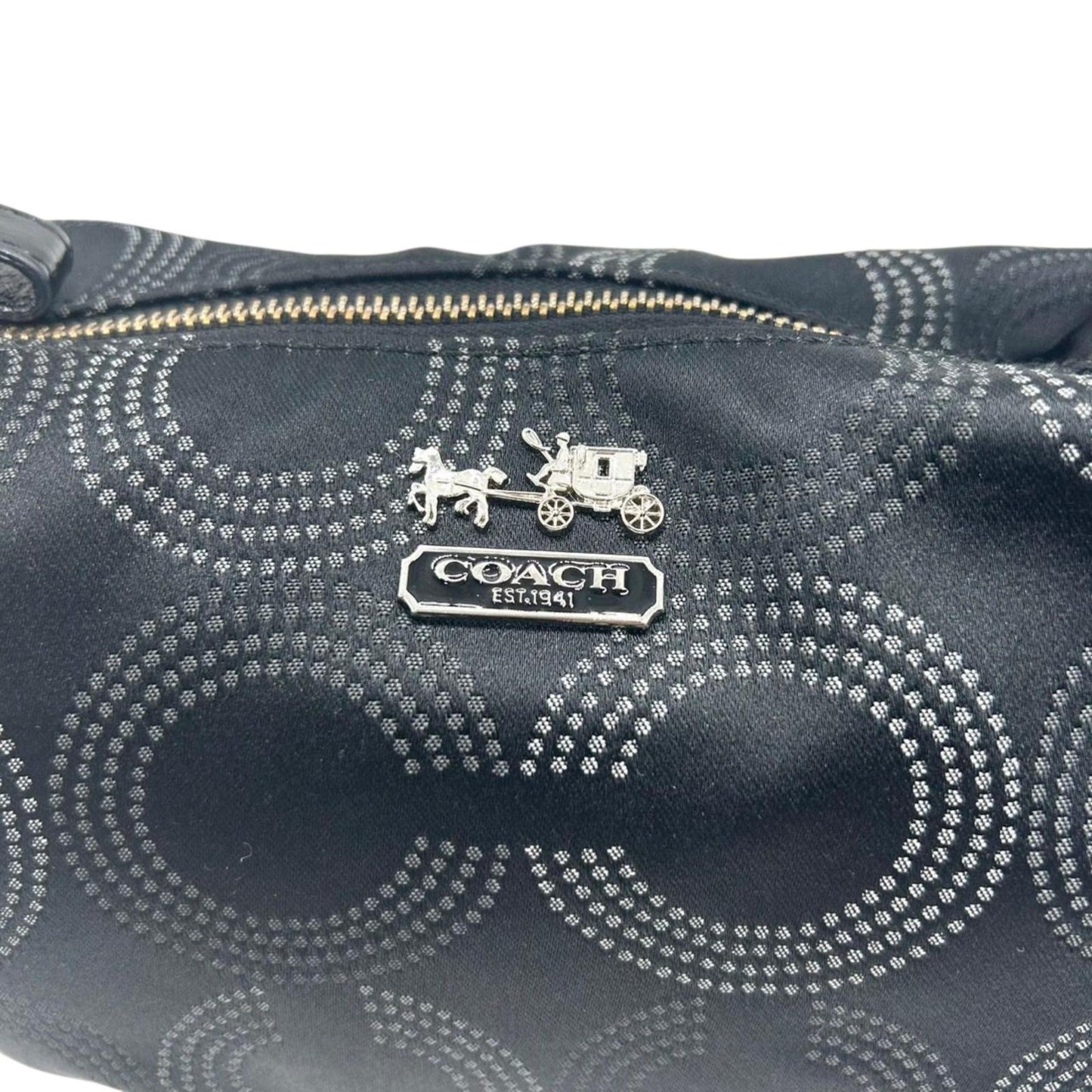 【美品】COACH コーチ オプアート 2WAY ショルダーバッグ ハンドバッグ 15929 ワンショルダー ホーボーバッグ ドット柄 サークルロゴ ナイロン レザー ブラック レディース 軽量 エレガント 通勤 通学 クリーニング済み E5