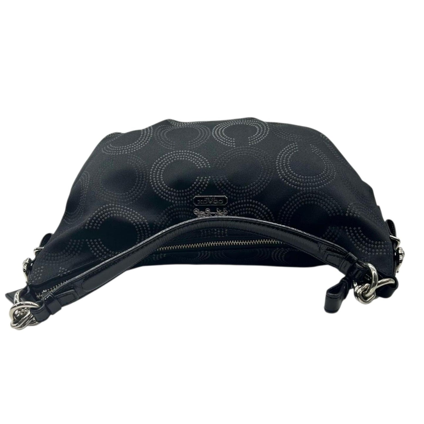 【美品】COACH コーチ オプアート 2WAY ショルダーバッグ ハンドバッグ 15929 ワンショルダー ホーボーバッグ ドット柄 サークルロゴ ナイロン レザー ブラック レディース 軽量 エレガント 通勤 通学 クリーニング済み E5