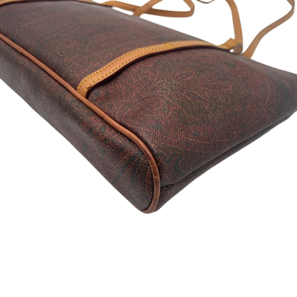 美品 ETRO エトロ ペイズリー トートバッグ ショルダーバッグ ブラウン 総柄 レザー イタリア製 ヴィンテージ 肩掛け レディース 上品 エレガント 通勤 デイリー ゴールド金具 横長 軽量 高級 ブランドバッグ S70