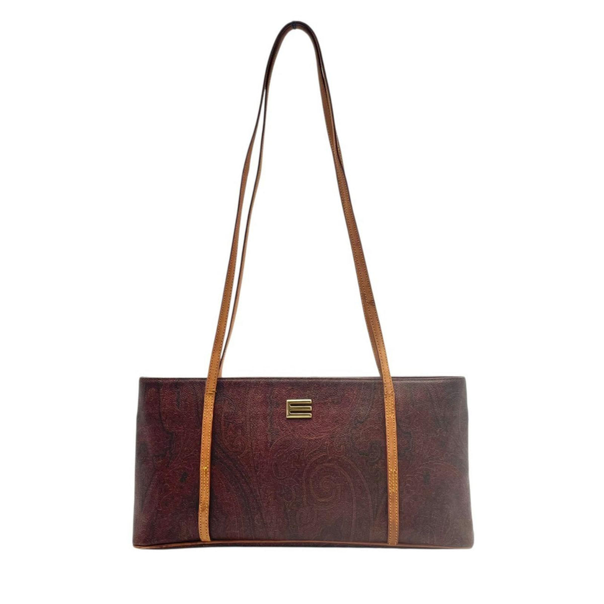 美品 ETRO エトロ ペイズリー トートバッグ ショルダーバッグ ブラウン 総柄 レザー イタリア製 ヴィンテージ 肩掛け レディース 上品 エレガント 通勤 デイリー ゴールド金具 横長 軽量 高級 ブランドバッグ S70