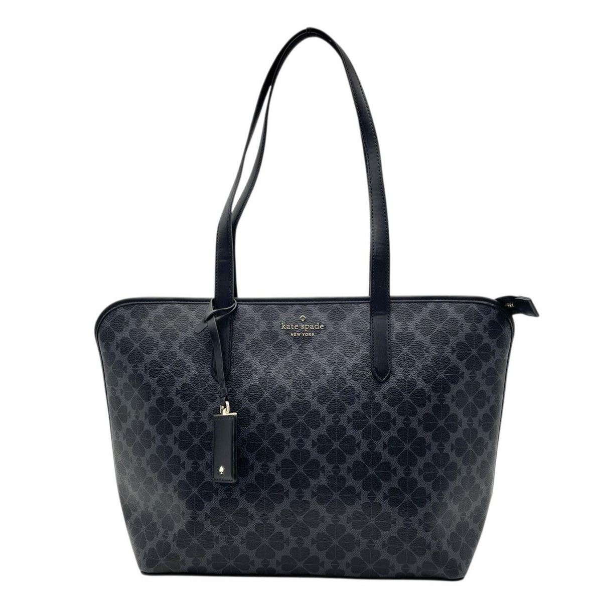 美品 kate spade ケイトスペード トートバッグ ラージ シグネチャー スペード フラワー KG086 ブラックマルチ PVC レザー A4収納 大容量 肩掛け ファスナー開閉 レディース 通勤 通学 エレガント ロゴ S86