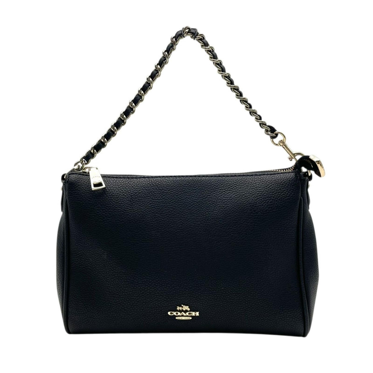 COACH コーチ ショルダーバッグ 2WAY ペブルドレザー 黒 ブラック F22215 チェーン ゴールド金具 本革 斜め掛け 肩掛け クロスボディ ハンドバッグ ファスナー開閉 レディース シンプル 上品 エレガント S86