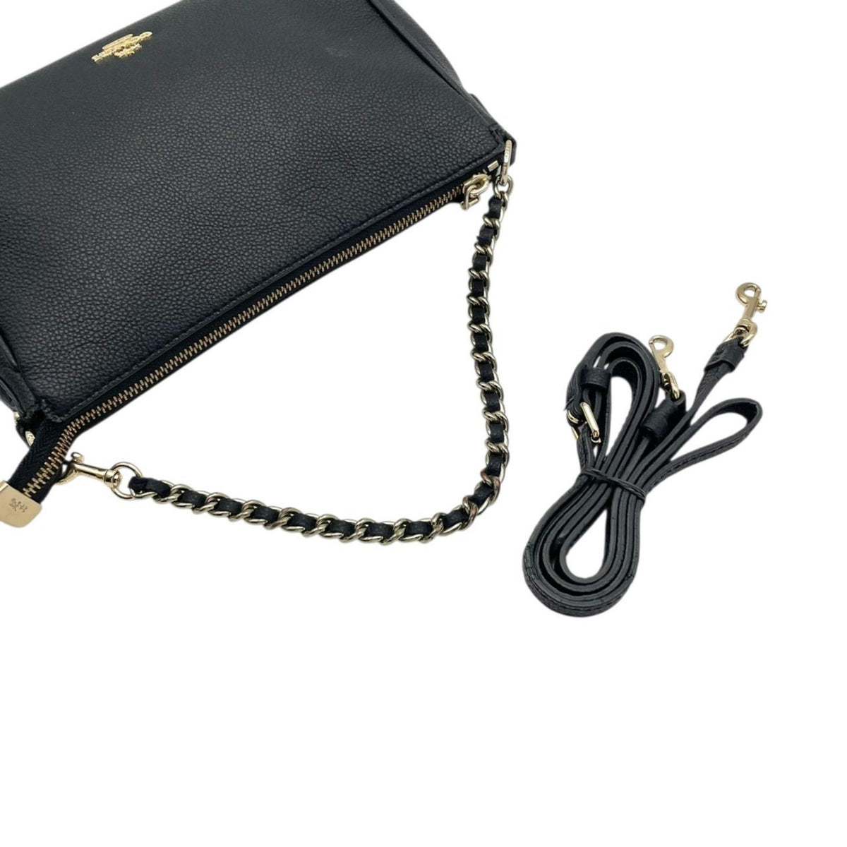 COACH コーチ ショルダーバッグ 2WAY ペブルドレザー 黒 ブラック F22215 チェーン ゴールド金具 本革 斜め掛け 肩掛け クロスボディ ハンドバッグ ファスナー開閉 レディース シンプル 上品 エレガント S86