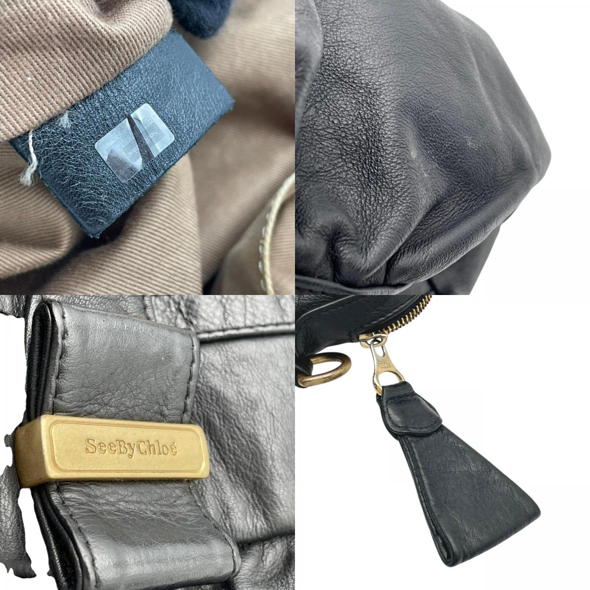 シーバイクロエ SeeByChloe 2way ハンドバッグ ショルダーバッグ クロスボディ サッチェル カバン 鞄 レザー 本革 ブラック 黒 ギャザー ゴールド金具 斜め掛け可 レディース エレガント クラシック カジュアル デイリーユース 通勤 通学 お出かけ 旅行 普段使い 良品 S23
