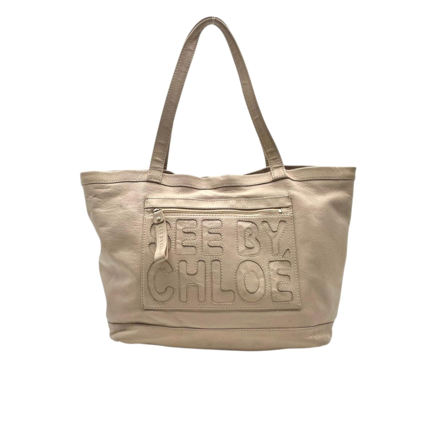 シーバイクロエ SeeByChloe トートバッグ ショルダーバッグ ワンショルダー レザー 本革 ピンクベージュ ゴールド金具 タッセル チャーム 大容量 A4収納可 レディース エレガント カジュアル 通勤 通学 お出かけ 旅行 デイリー 良品 S23