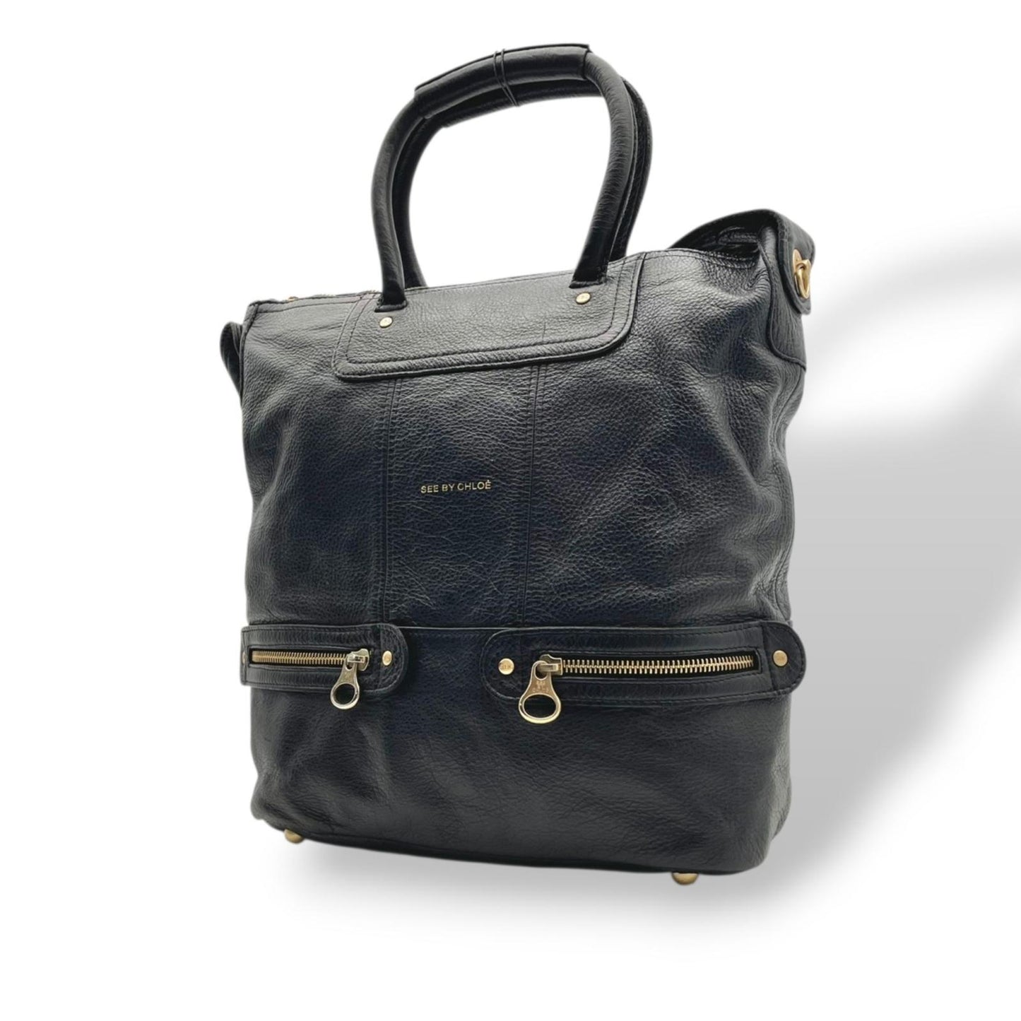 シーバイクロエ SeeByChloe 2way ハンドバッグ ショルダーバッグ 肩掛け カバン 鞄 レザー 本革 ブラック 黒 プリーツ ギャザー ゴールド金具 レディース エレガント クラシック カジュアル 通勤 通学 お出かけ デイリー 普段使い 良品 S23
