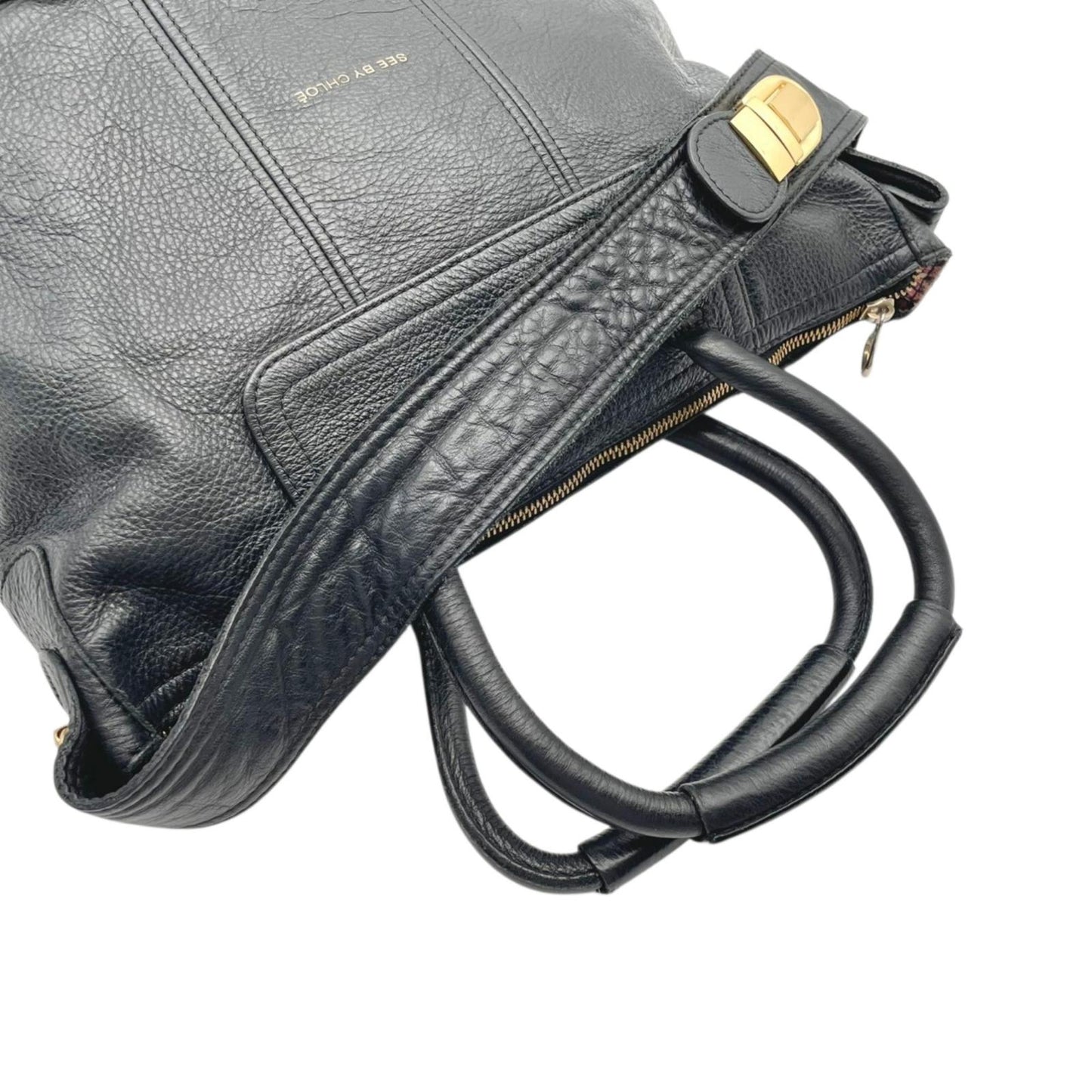 シーバイクロエ SeeByChloe 2way ハンドバッグ ショルダーバッグ 肩掛け カバン 鞄 レザー 本革 ブラック 黒 プリーツ ギャザー ゴールド金具 レディース エレガント クラシック カジュアル 通勤 通学 お出かけ デイリー 普段使い 良品 S23
