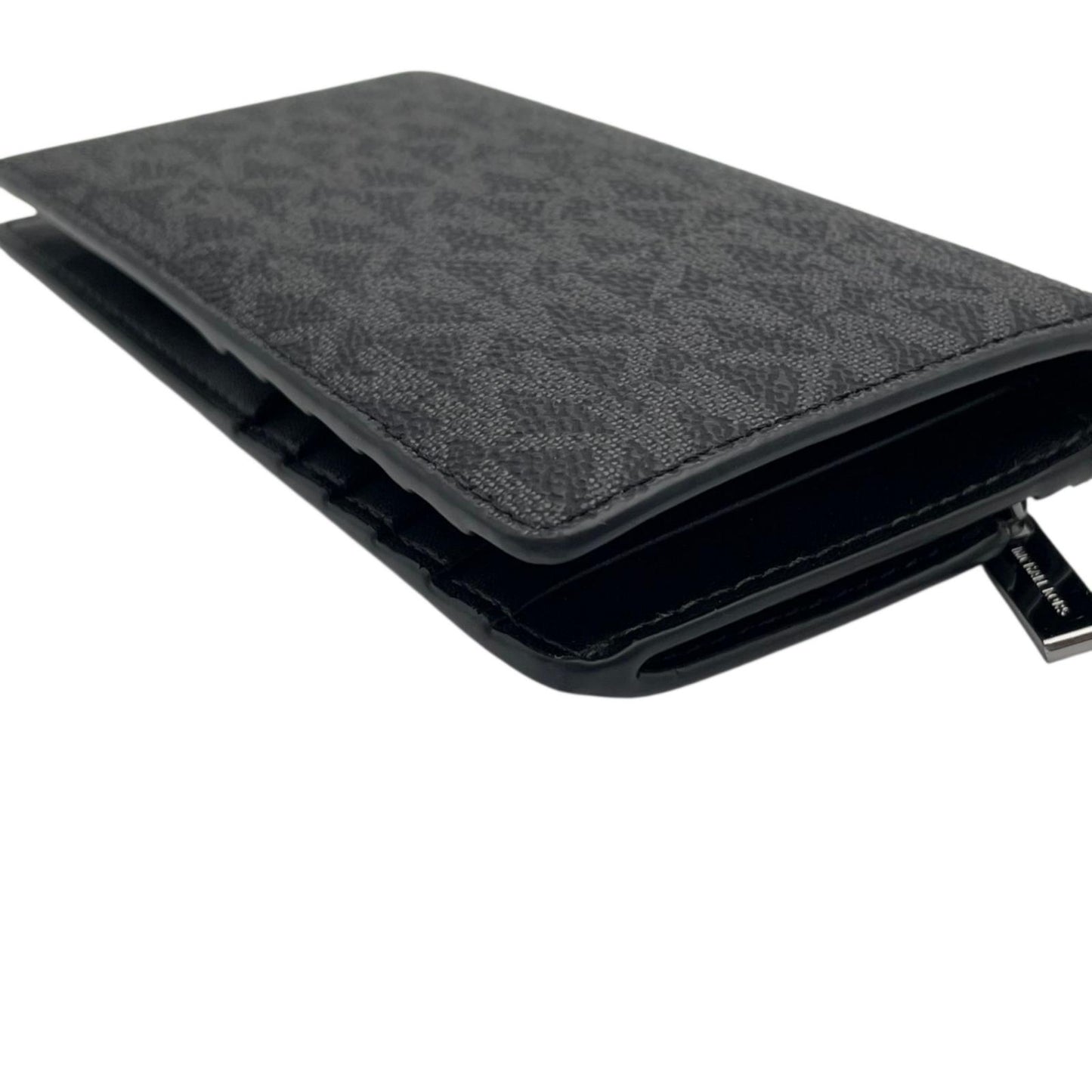 美品 マイケルコース MICHAEL KORS 手帳型 スマホケース 携帯カバー モバイルケース MKシグネチャー PVC レザー ネイビー 紺 総柄 ロゴ シルバー金具 エレガント クラシック 小物 アクセサリー ユニセックス メンズ レディース 通勤 通学 デイリー 状態良好 M5
