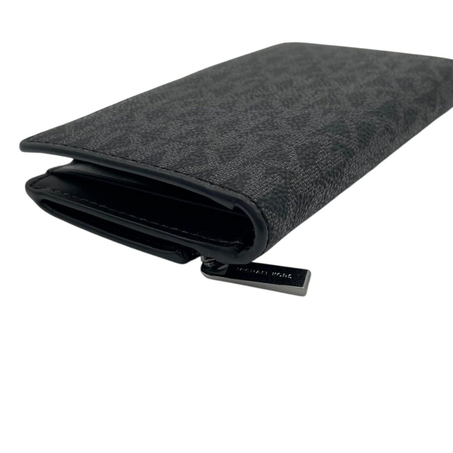 美品 マイケルコース MICHAEL KORS 手帳型 スマホケース 携帯カバー モバイルケース MKシグネチャー PVC レザー ネイビー 紺 総柄 ロゴ シルバー金具 エレガント クラシック 小物 アクセサリー ユニセックス メンズ レディース 通勤 通学 デイリー 状態良好 M5