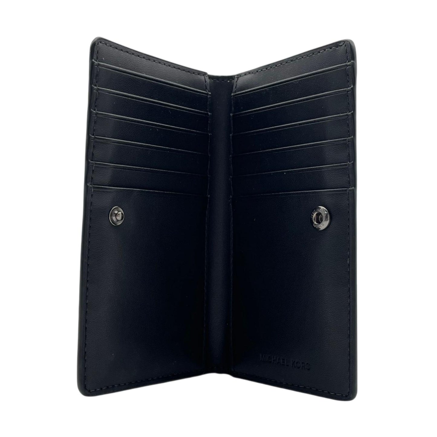 美品 マイケルコース MICHAEL KORS 手帳型 スマホケース 携帯カバー モバイルケース MKシグネチャー PVC レザー ネイビー 紺 総柄 ロゴ シルバー金具 エレガント クラシック 小物 アクセサリー ユニセックス メンズ レディース 通勤 通学 デイリー 状態良好 M5