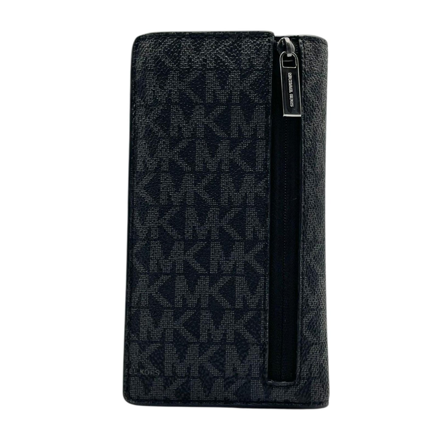 美品 マイケルコース MICHAEL KORS 手帳型 スマホケース 携帯カバー モバイルケース MKシグネチャー PVC レザー ネイビー 紺 総柄 ロゴ シルバー金具 エレガント クラシック 小物 アクセサリー ユニセックス メンズ レディース 通勤 通学 デイリー 状態良好 M5