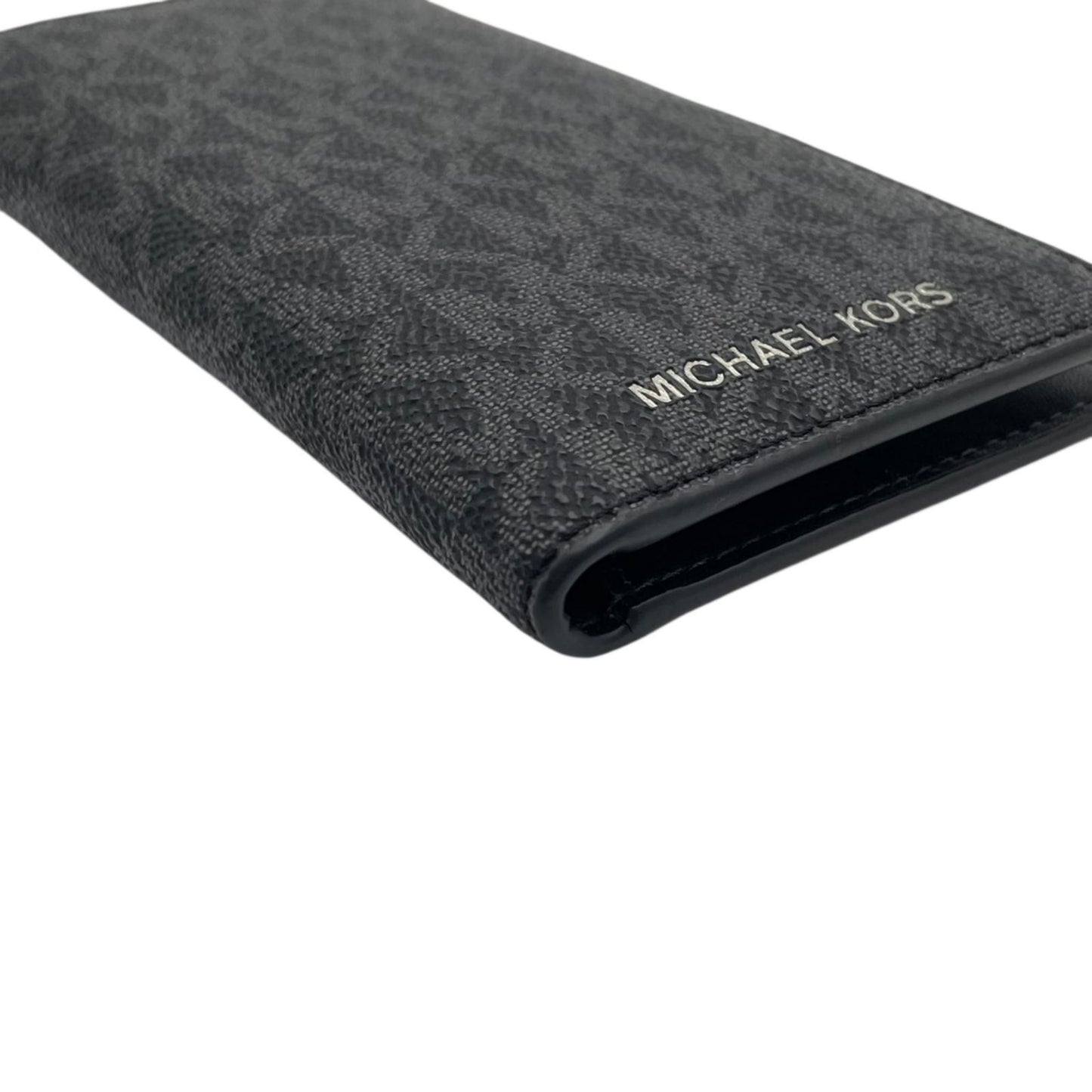 美品 マイケルコース MICHAEL KORS 手帳型 スマホケース 携帯カバー モバイルケース MKシグネチャー PVC レザー ネイビー 紺 総柄 ロゴ シルバー金具 エレガント クラシック 小物 アクセサリー ユニセックス メンズ レディース 通勤 通学 デイリー 状態良好 M5
