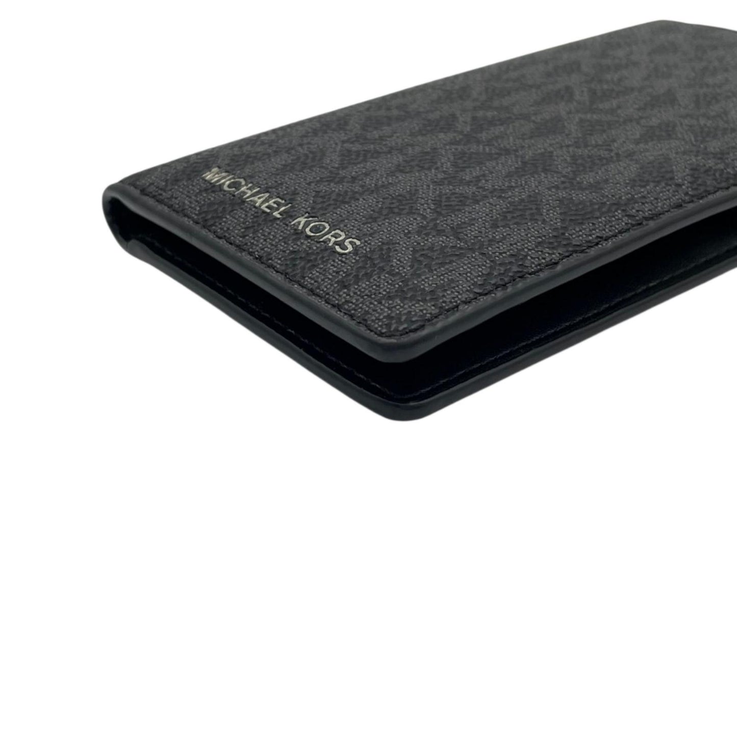 美品 マイケルコース MICHAEL KORS 手帳型 スマホケース 携帯カバー モバイルケース MKシグネチャー PVC レザー ネイビー 紺 総柄 ロゴ シルバー金具 エレガント クラシック 小物 アクセサリー ユニセックス メンズ レディース 通勤 通学 デイリー 状態良好 M5
