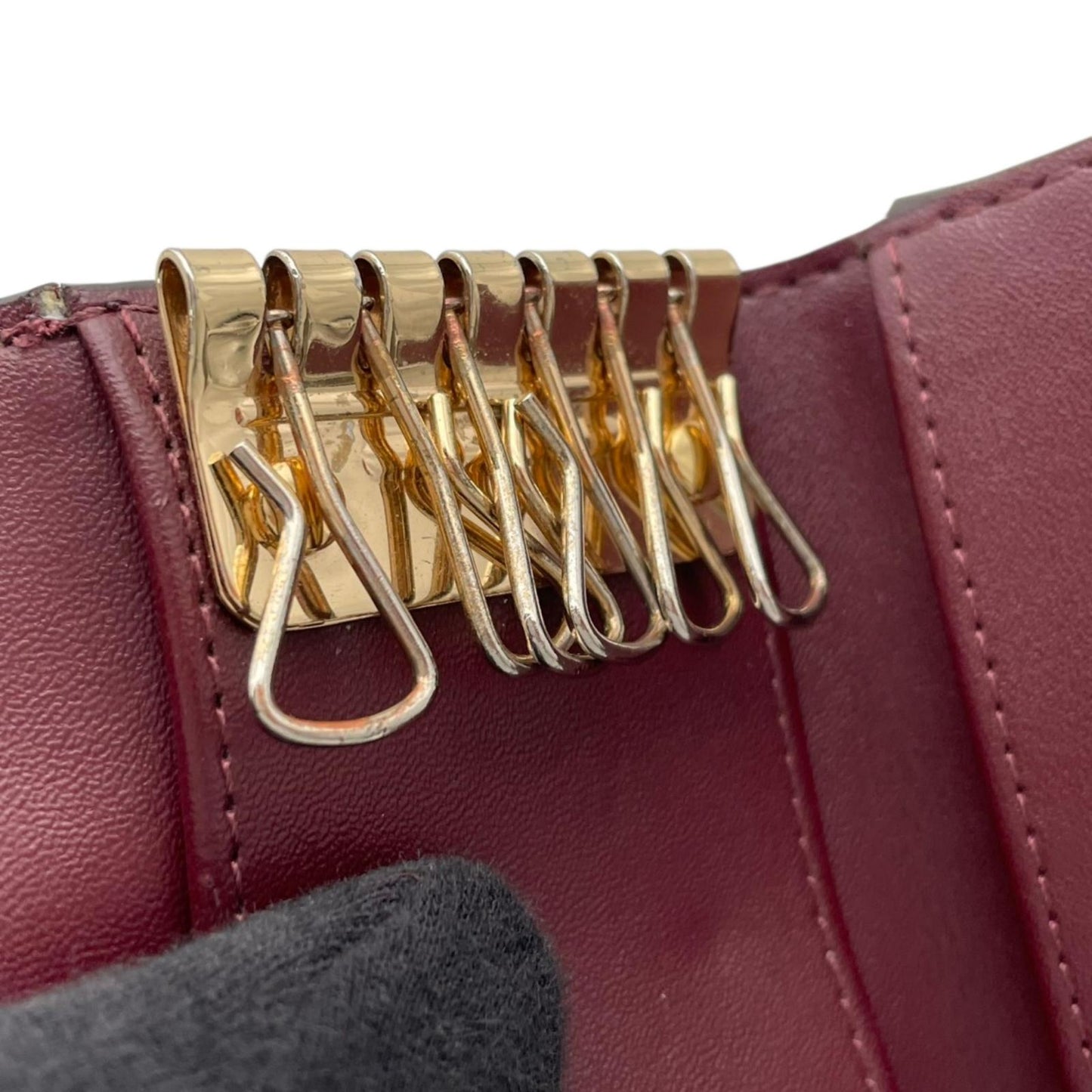良品 マイケルコース MICHAEL KORS キーケース 鍵入れ 6連 MKシグネチャー サークルロゴ PVC レザー ブラウン 茶 ワインレッド ボルドー ゴールド金具 エレガント クラシック バイカラー レディース ウィメンズ 小物 デイリー M5