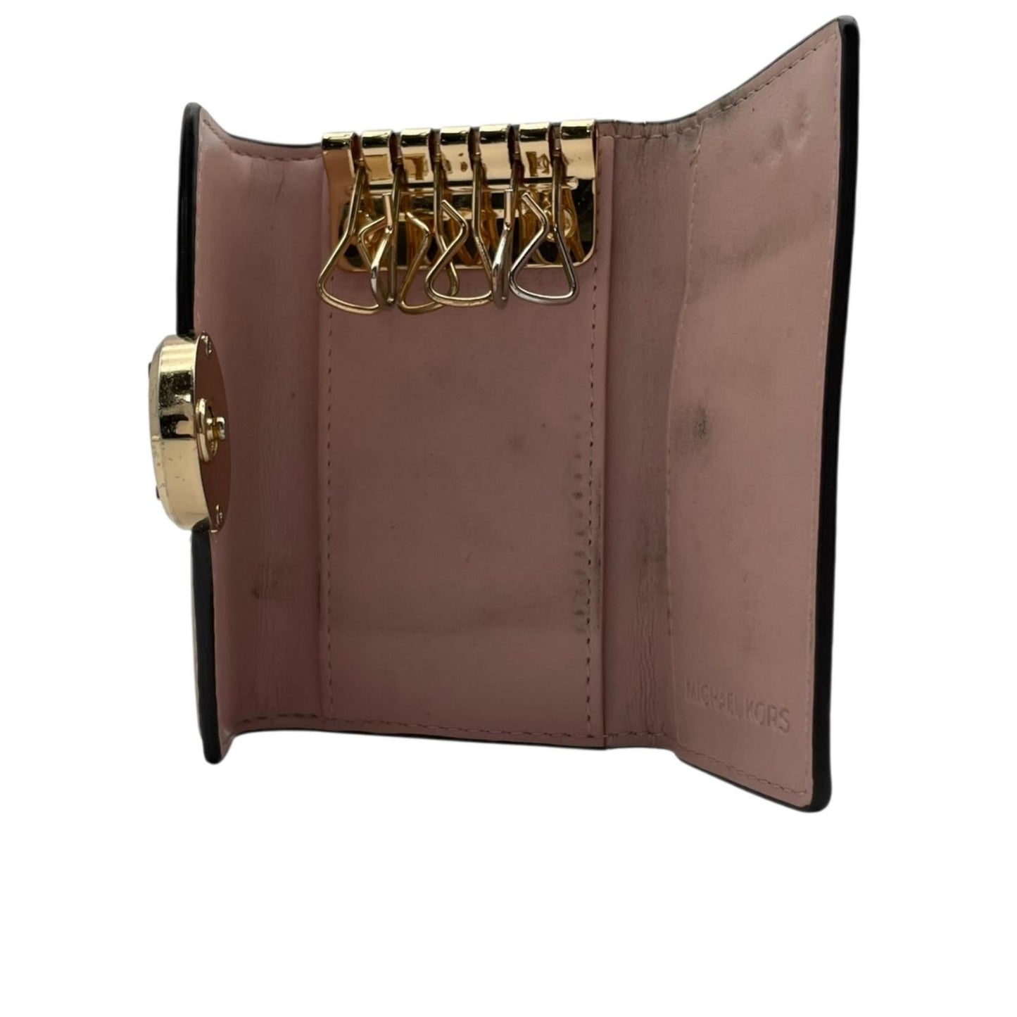 マイケルコース Michael Kors キーケース 6連 レザー ピンク ゴールド金具 MKロゴ レディース エレガント コンパクト 良品 スタイリッシュ ブランドアイテム お洒落 上品 シンプル 実用的 普段使い デイリーユース 通勤 ファッション M5