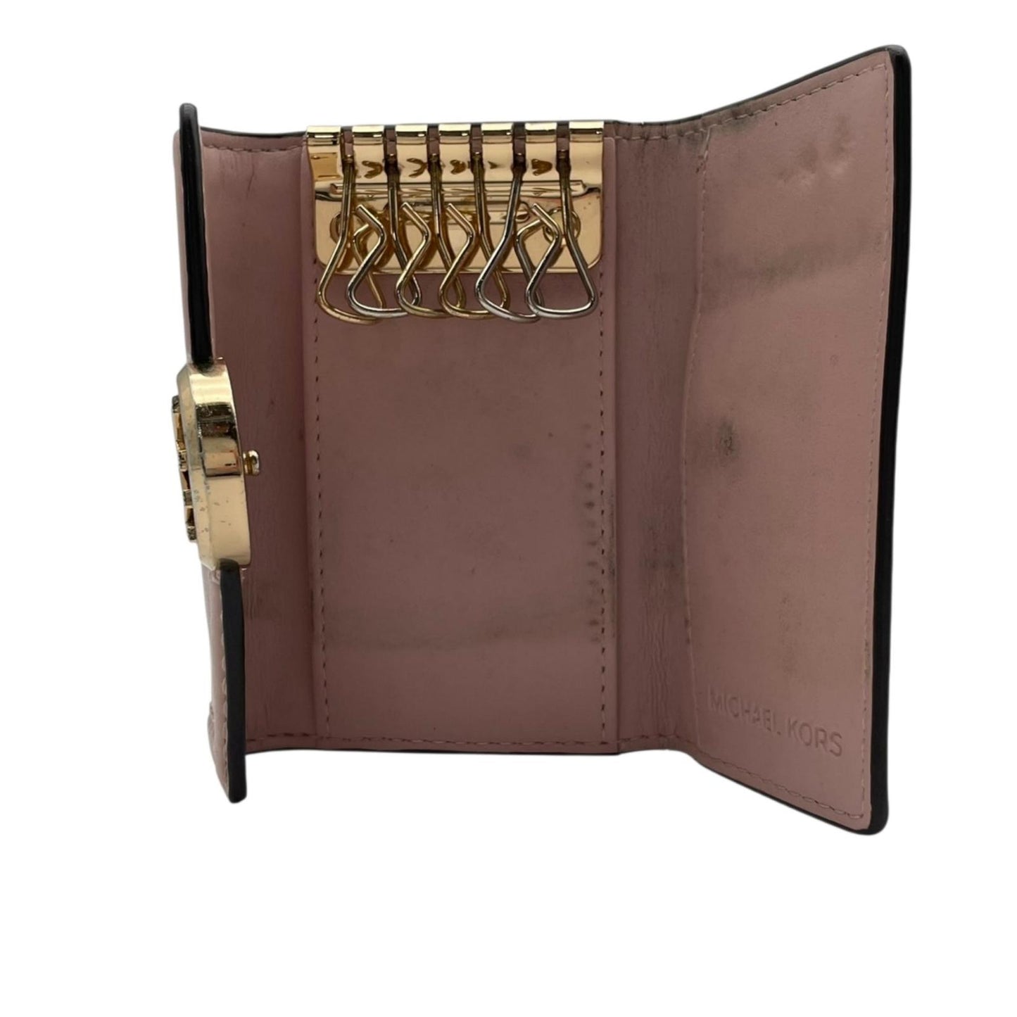 マイケルコース Michael Kors キーケース 6連 レザー ピンク ゴールド金具 MKロゴ レディース エレガント コンパクト 良品 スタイリッシュ ブランドアイテム お洒落 上品 シンプル 実用的 普段使い デイリーユース 通勤 ファッション M5