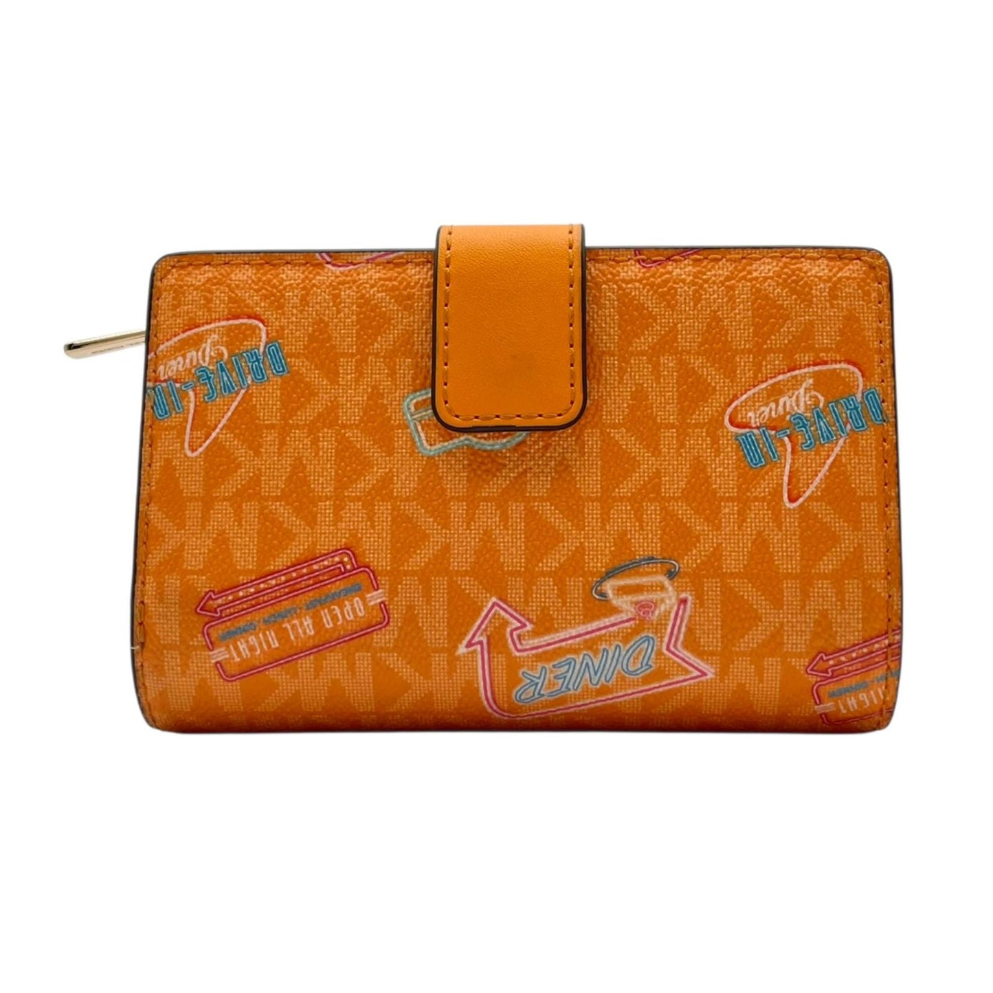 Michael Kors 二つ折り財布 L字ファスナー ウォレット PVCレザー オレンジ MKシグネチャー ダイナー ネオン パスケース 財布 コンパクト レディース ポップ カジュアル おしゃれ かわいい お出かけ 希少 W6