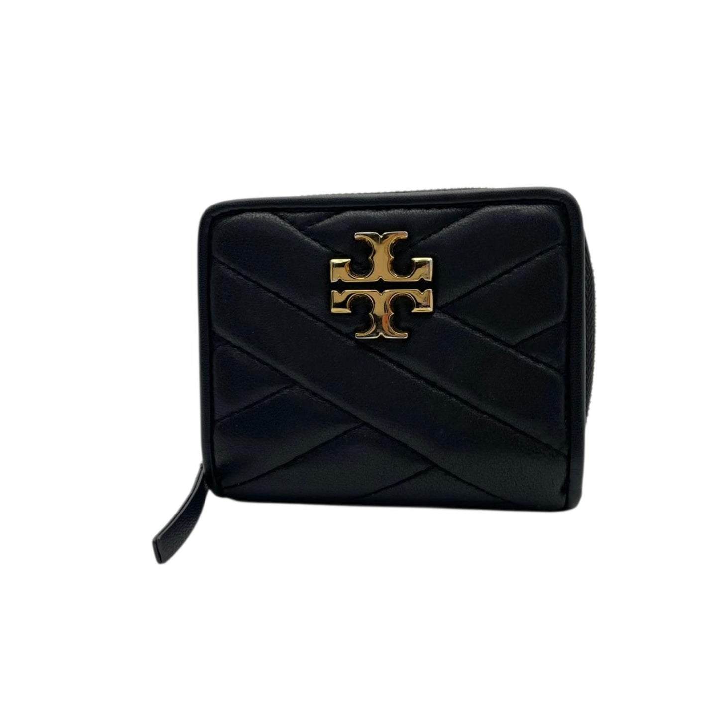 美品 トリーバーチ TORYBURCH 財布 二つ折り財布 コンパクトウォレット キルティング レザー ブラック 黒 ゴールド金具 キラ シェブロン レディース エレガント クラシック ミニ財布 ラウンドファスナー 小銭入れ ウォレット おしゃれ 可愛い 高級感 上品 M1