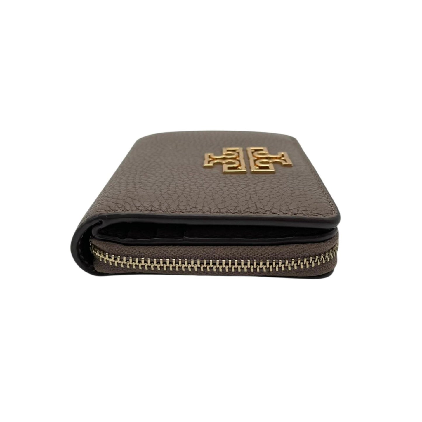 美品 トリーバーチ 二つ折り財布 レザー グレージュ シボ革 ゴールドロゴ コンパクトウォレット ミニ財布 レディース ビンテージ クラシック エレガント 上品 高級感 溢れる デザイン 実用的 機能的 収納力抜群 M1