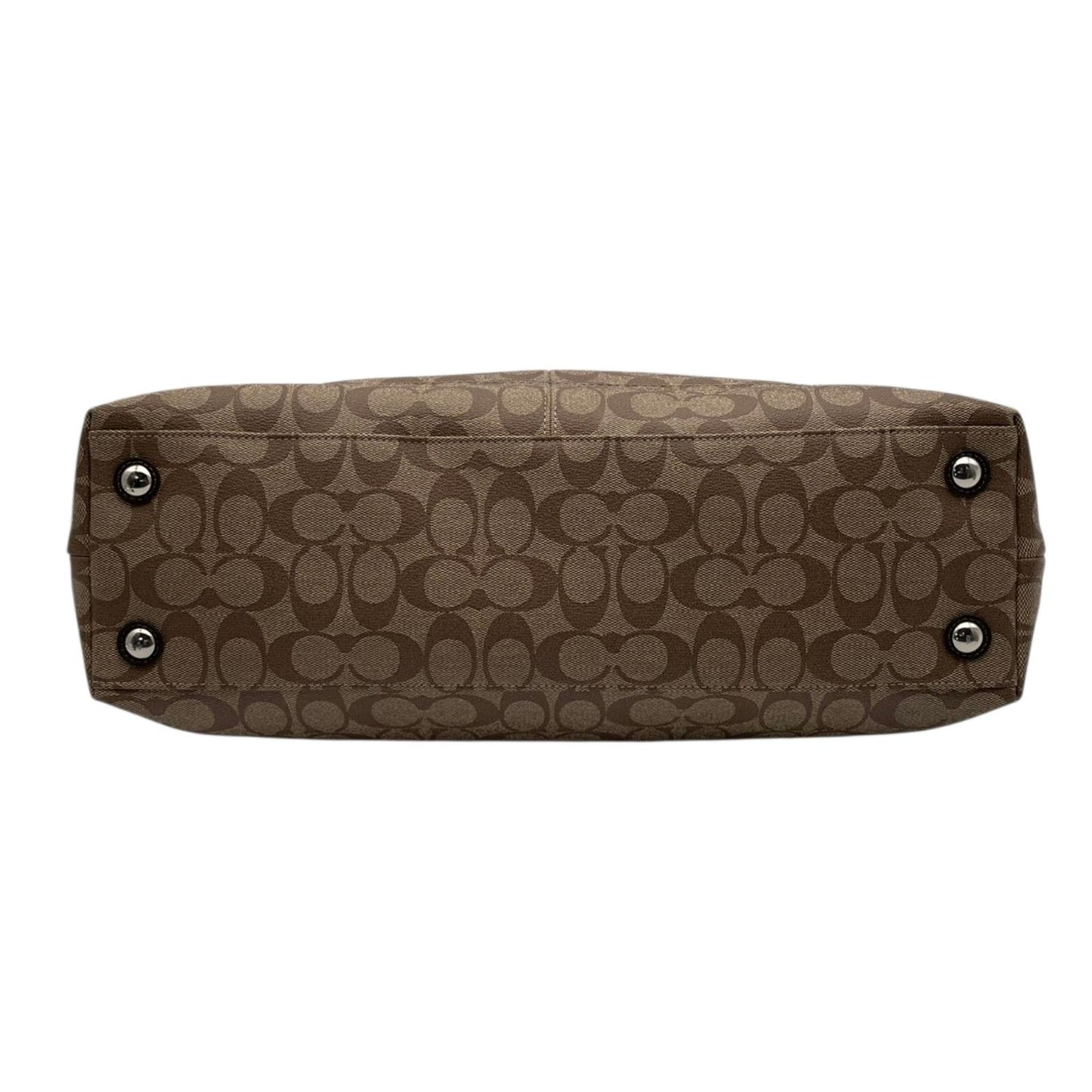 コーチ COACH シグネチャー トートバッグ PVC レザー ベージュ ブラウン ワンショルダー 自立可 A4サイズ収納可 がま口ポケット デザイン F15705 エレガント クラシック ビンテージスタイル 通勤 通学 ビジネス お出かけ 普段使い S9