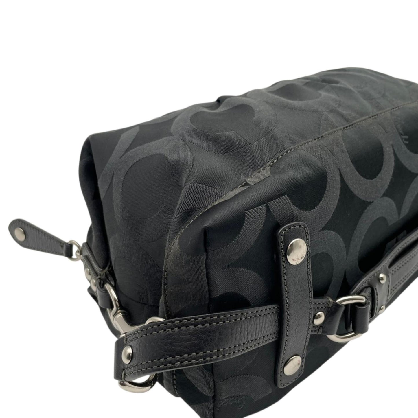 良品 コーチ COACH マディソン オプアート サテン ソフィア サッチェル 2WAY ハンドバッグ ショルダーバッグ キャンバス レザー ブラック 黒 12947 シルバー金具 エレガント クラシック 普段使い 通勤 通学 レディース 定番 S69