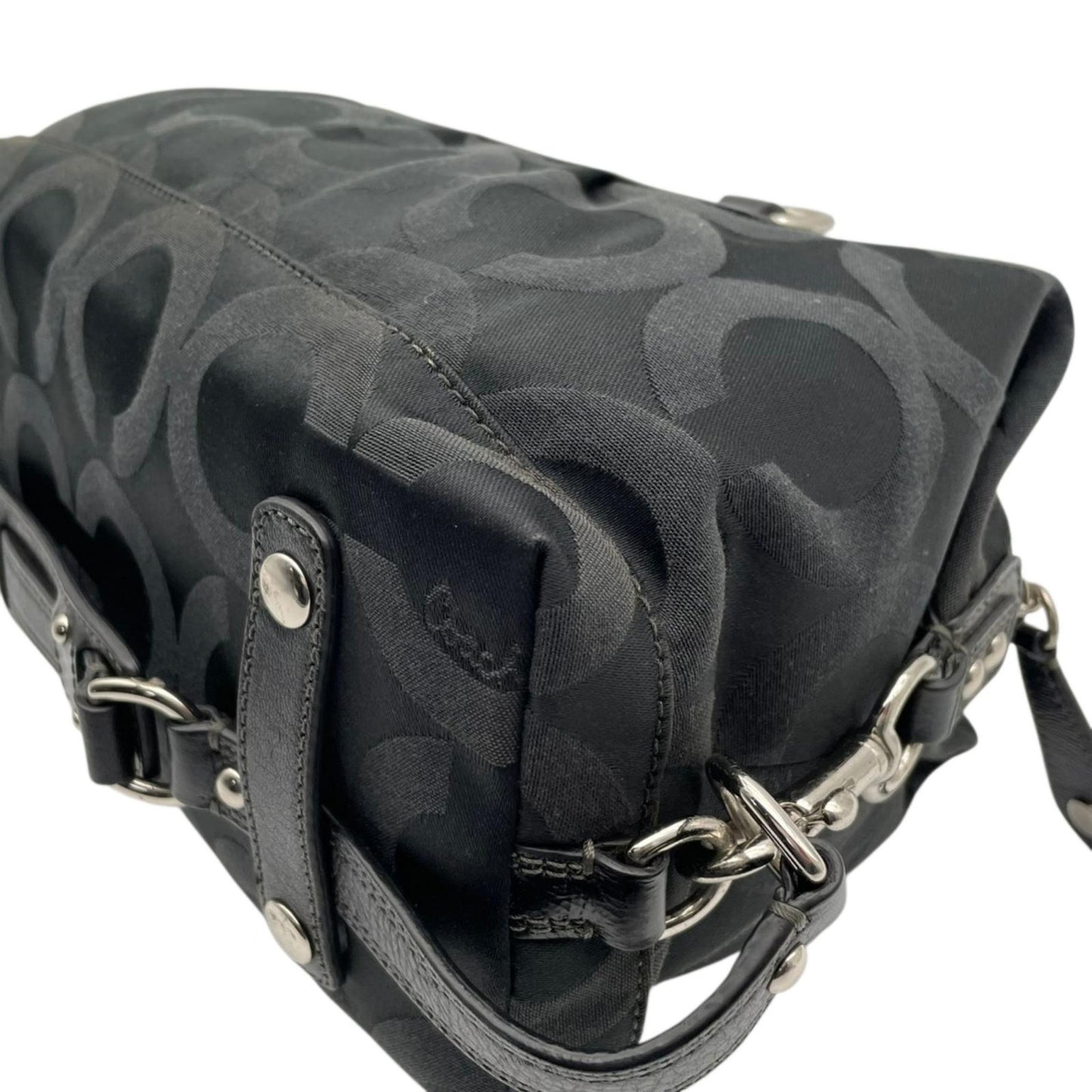 良品 コーチ COACH マディソン オプアート サテン ソフィア サッチェル 2WAY ハンドバッグ ショルダーバッグ キャンバス レザー ブラック 黒 12947 シルバー金具 エレガント クラシック 普段使い 通勤 通学 レディース 定番 S69