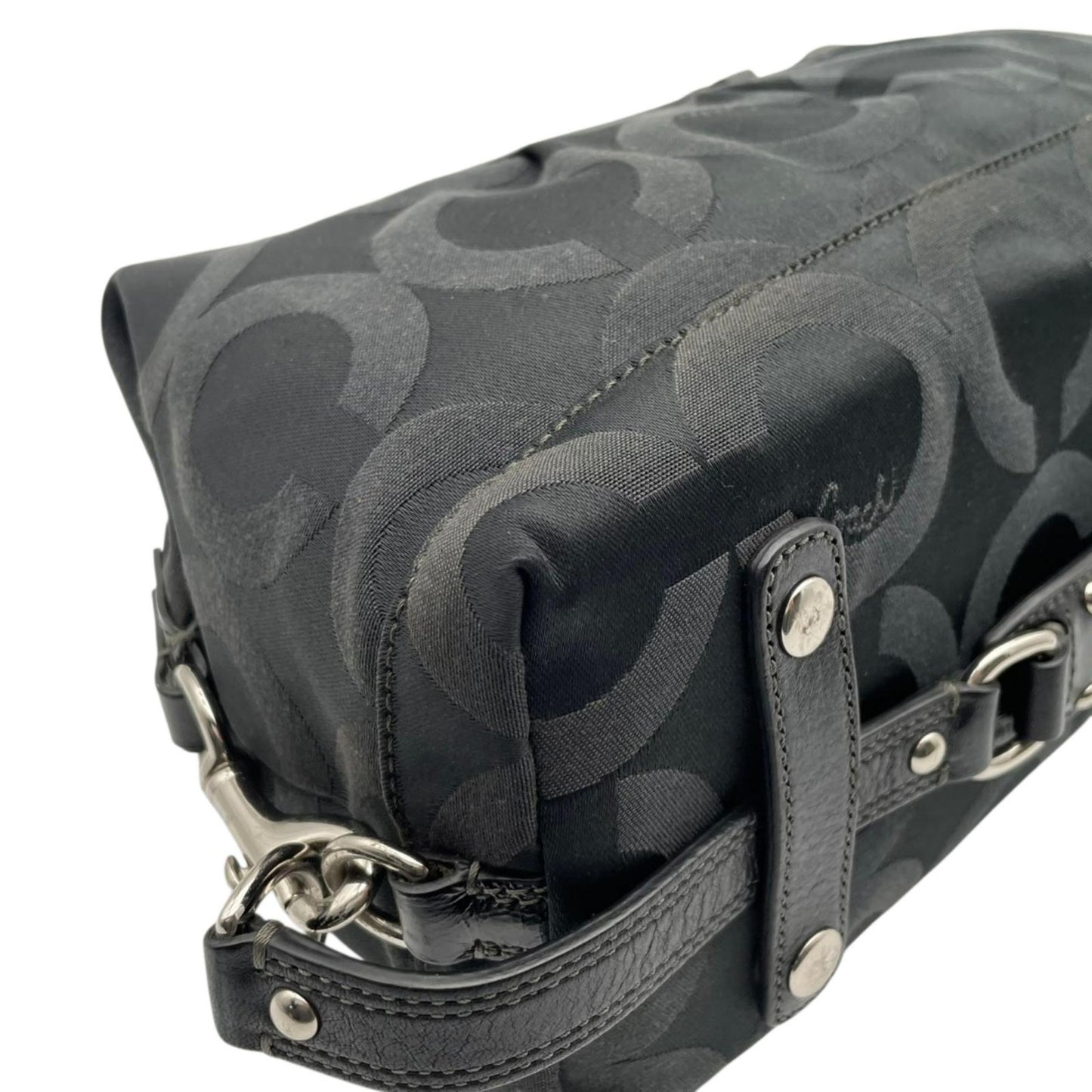 良品 コーチ COACH マディソン オプアート サテン ソフィア サッチェル 2WAY ハンドバッグ ショルダーバッグ キャンバス レザー ブラック 黒 12947 シルバー金具 エレガント クラシック 普段使い 通勤 通学 レディース 定番 S69
