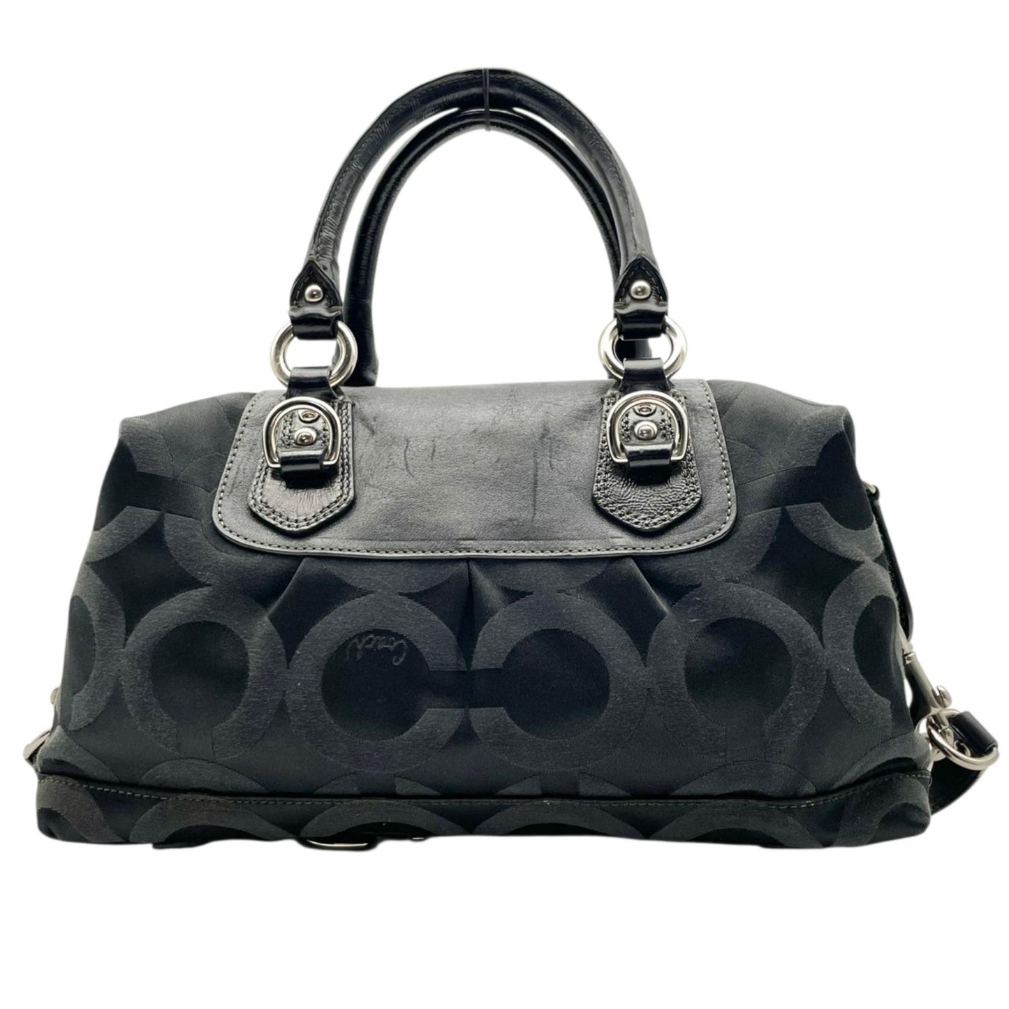 良品 コーチ COACH マディソン オプアート サテン ソフィア サッチェル 2WAY ハンドバッグ ショルダーバッグ キャンバス レザー ブラック 黒 12947 シルバー金具 エレガント クラシック 普段使い 通勤 通学 レディース 定番 S69