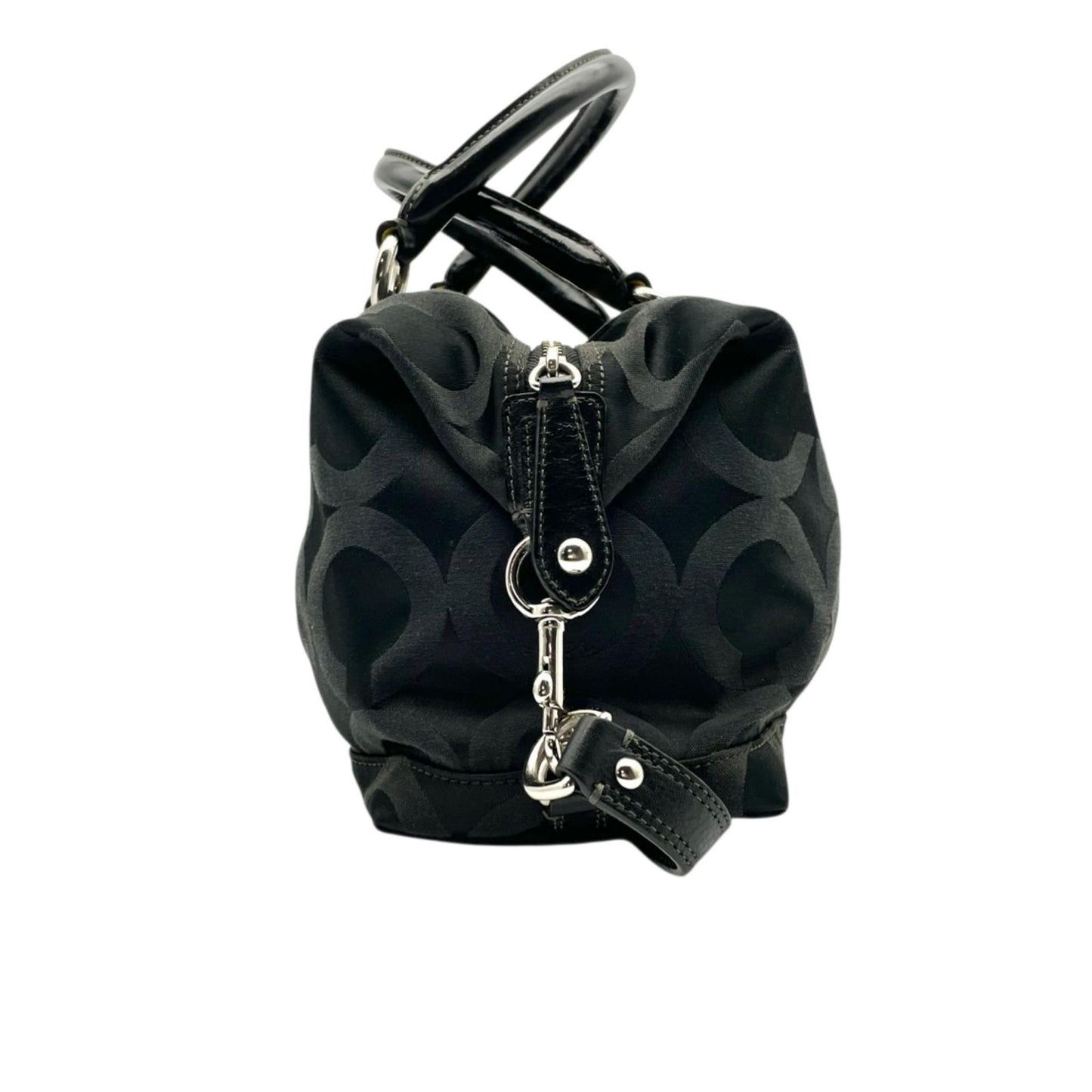 良品 コーチ COACH マディソン オプアート サテン ソフィア サッチェル 2WAY ハンドバッグ ショルダーバッグ キャンバス レザー ブラック 黒 12947 シルバー金具 エレガント クラシック 普段使い 通勤 通学 レディース 定番 S69