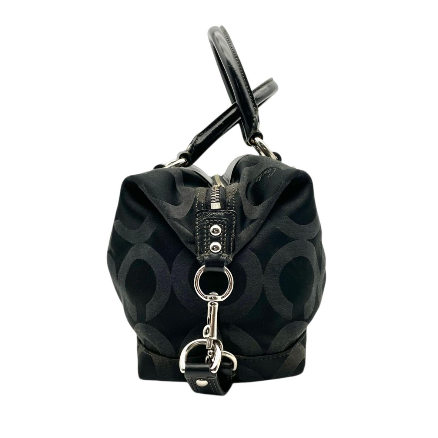 良品 コーチ COACH マディソン オプアート サテン ソフィア サッチェル 2WAY ハンドバッグ ショルダーバッグ キャンバス レザー ブラック 黒 12947 シルバー金具 エレガント クラシック 普段使い 通勤 通学 レディース 定番 S69