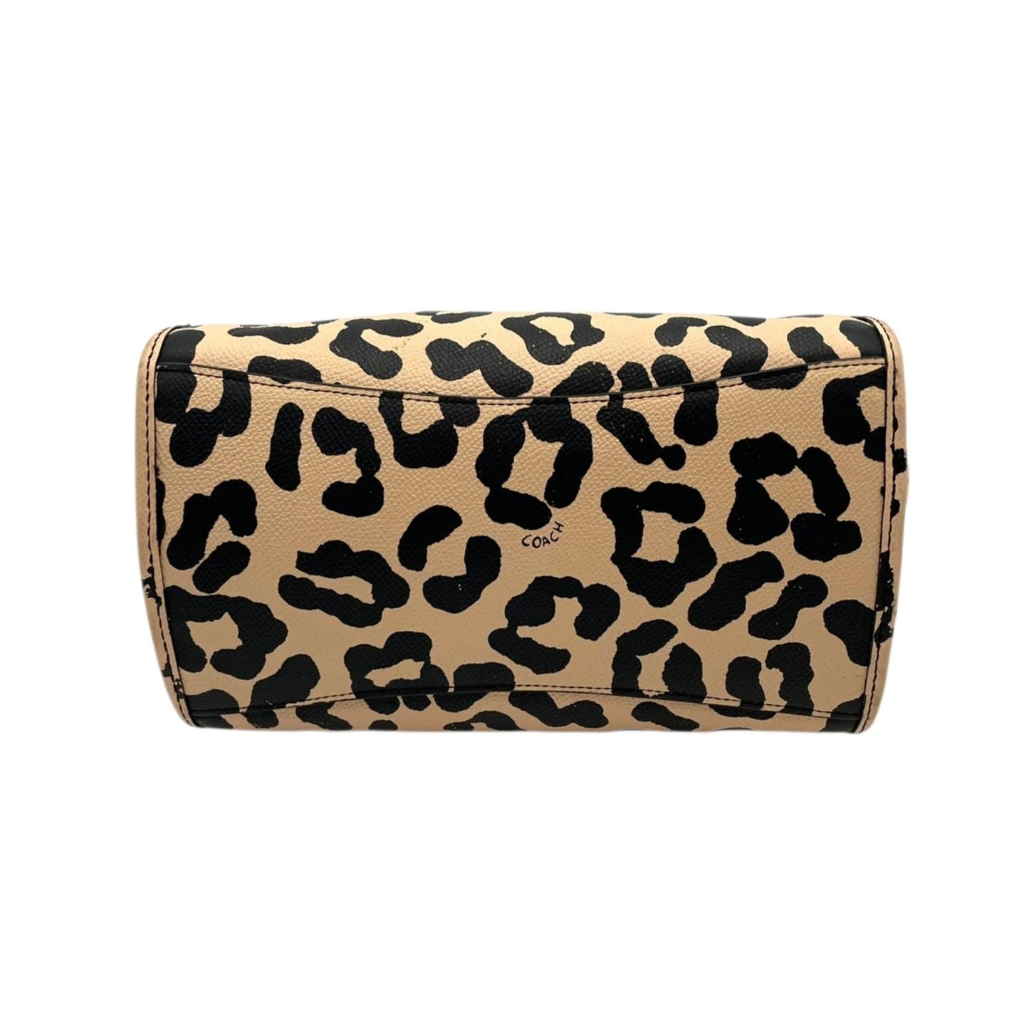 【良品】 コーチ COACH 2WAY トートバッグ ショルダーバッグ 34334 レオパード ヒョウ柄 PVC レザー ベージュ ブラック 黒 ゴールド金具 斜め掛け クロスボディ お出かけ デイリー エレガント 上品 レディース 定番 人気 s94