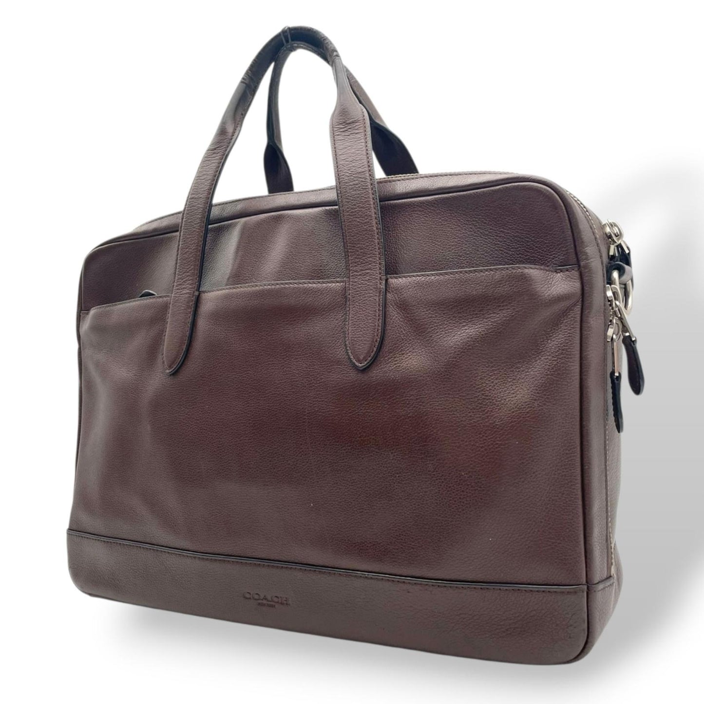 【良品】 コーチ COACH ビジネスバッグ ブリーフケース 書類かばん F22528 ハミルトン レザー 本革 ブラウン 茶 シルバー金具 A4収納可能 大容量 PC収納 通勤 出張 ビジネスユース メンズ 定番 人気 S92