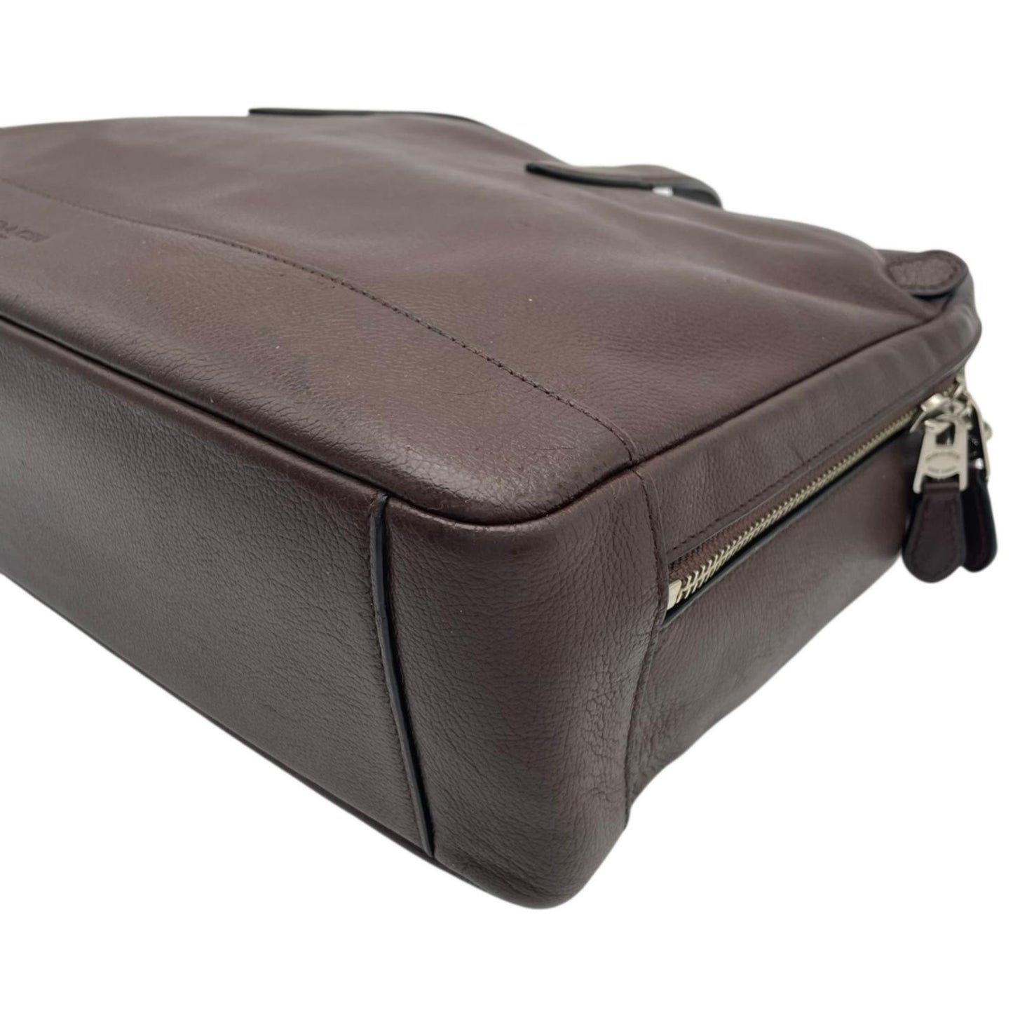 【良品】 コーチ COACH ビジネスバッグ ブリーフケース 書類かばん F22528 ハミルトン レザー 本革 ブラウン 茶 シルバー金具 A4収納可能 大容量 PC収納 通勤 出張 ビジネスユース メンズ 定番 人気 S92
