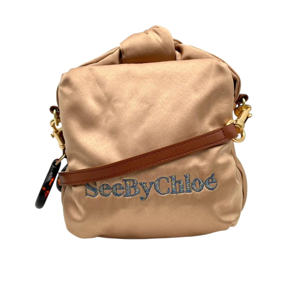シーバイクロエ SEE BY CHLOE TILLY ティリー スモールカメラバッグ ショルダーバッグ ハンドバッグ 2WAY 斜め掛け キャンバス レザー 本革 ライトブラウン ベージュ系 刺繍ロゴ ゴールド金具 カジュアル レディース S35