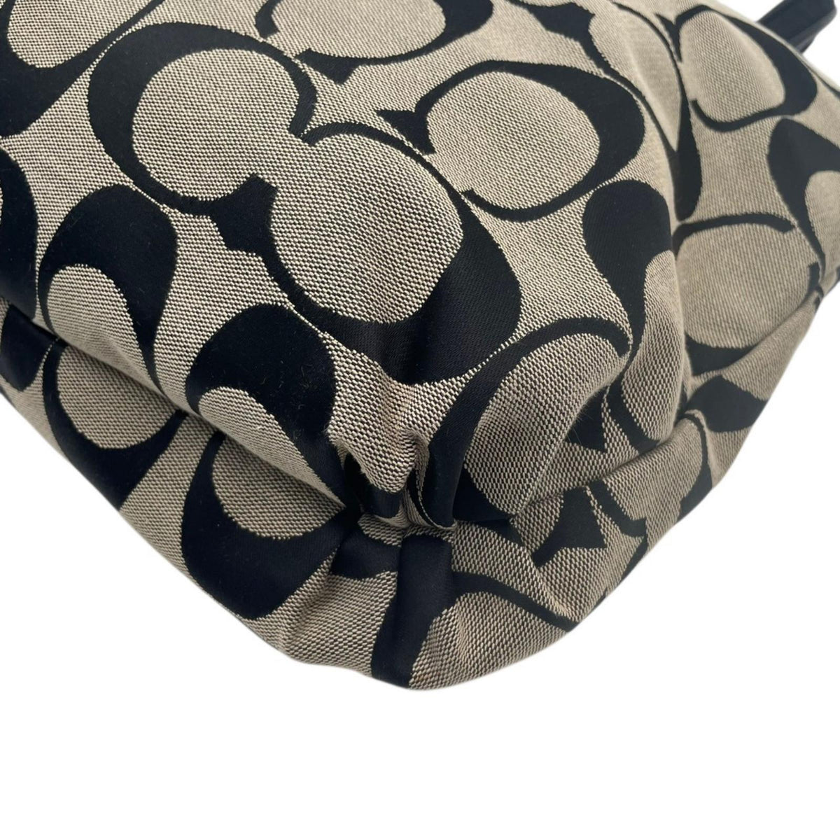 美品 COACH コーチ ポピー デイジー シグネチャー トートバッグ F22947 キャンバス レザー グレー ブラック 肩掛け A4収納 大容量 Y2K ヴィンテージ ハートチャーム レディース 通勤 通学 シルバー金具 S70