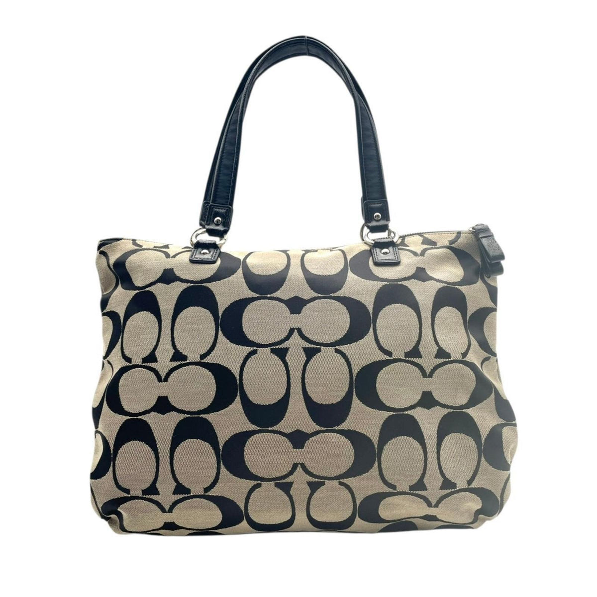 美品 COACH コーチ ポピー デイジー シグネチャー トートバッグ F22947 キャンバス レザー グレー ブラック 肩掛け A4収納 大容量 Y2K ヴィンテージ ハートチャーム レディース 通勤 通学 シルバー金具 S70