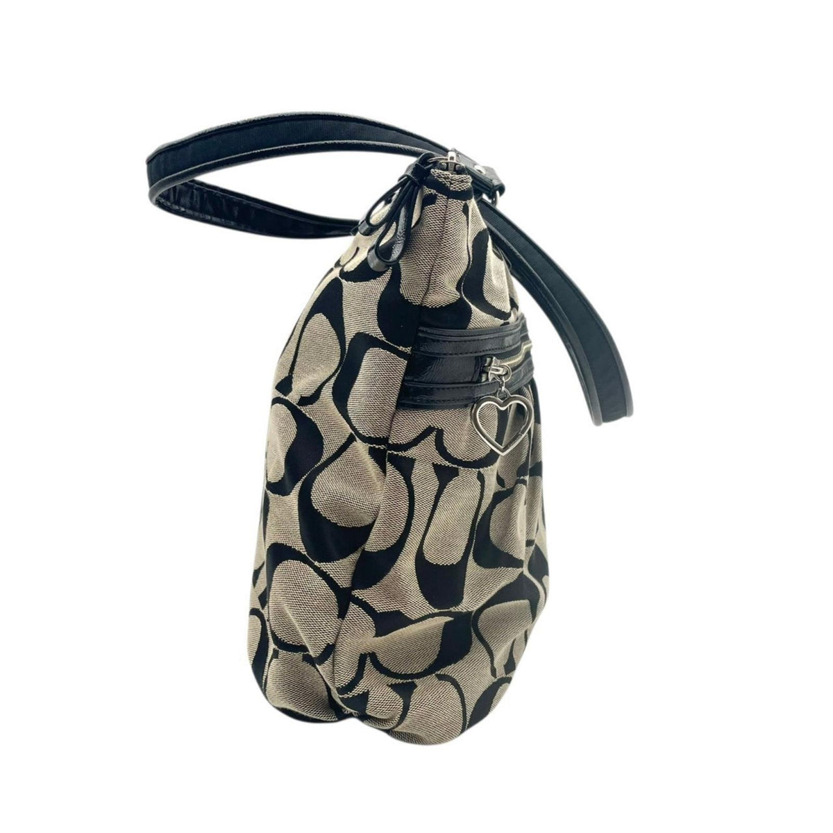 美品 COACH コーチ ポピー デイジー シグネチャー トートバッグ F22947 キャンバス レザー グレー ブラック 肩掛け A4収納 大容量 Y2K ヴィンテージ ハートチャーム レディース 通勤 通学 シルバー金具 S70