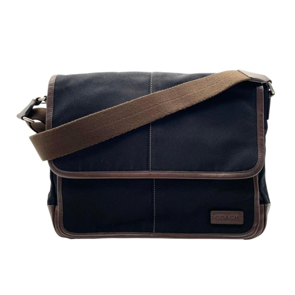 美品 COACH コーチ メッセンジャーバッグ ショルダーバッグ F70677 エセックス キャンバス レザー ブラック ブラウン フラップ 斜め掛け 肩掛け A4収納 大容量 メンズ レディース ユニセックス ビジネス 通勤 通学 S70