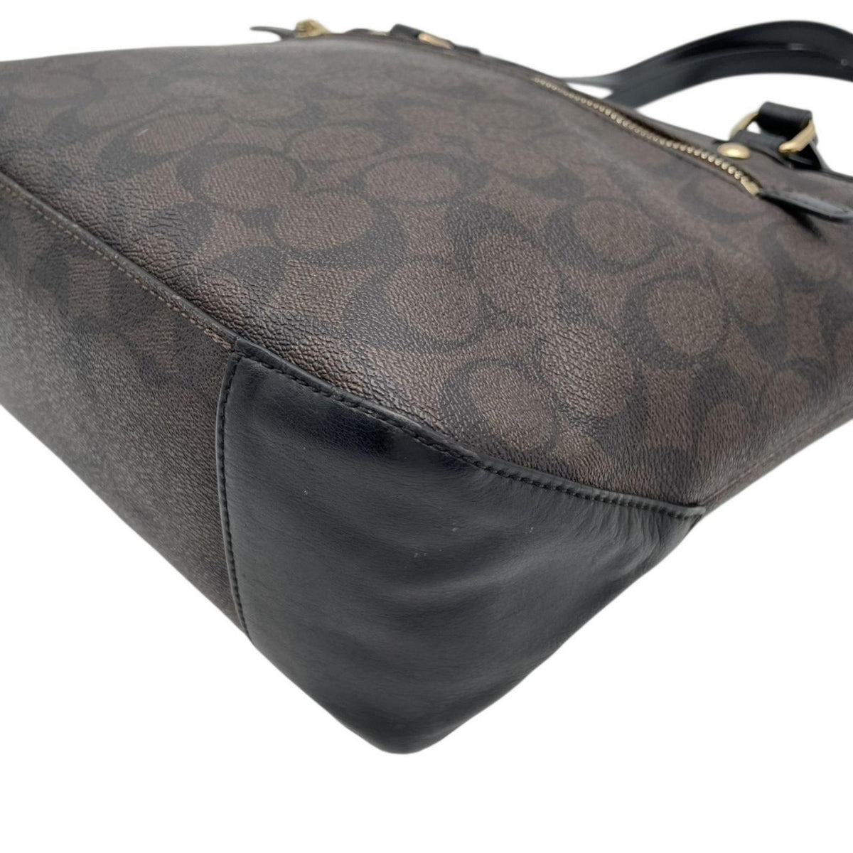 COACH コーチ トートバッグ ラグジュアリー シグネチャー F58294 ブラウン 黒 PVC レザー ゴールド金具 ファスナー開閉 肩掛け A4収納 大容量 通勤 通学 レディース エレガント シンプル 上品 定番 S86