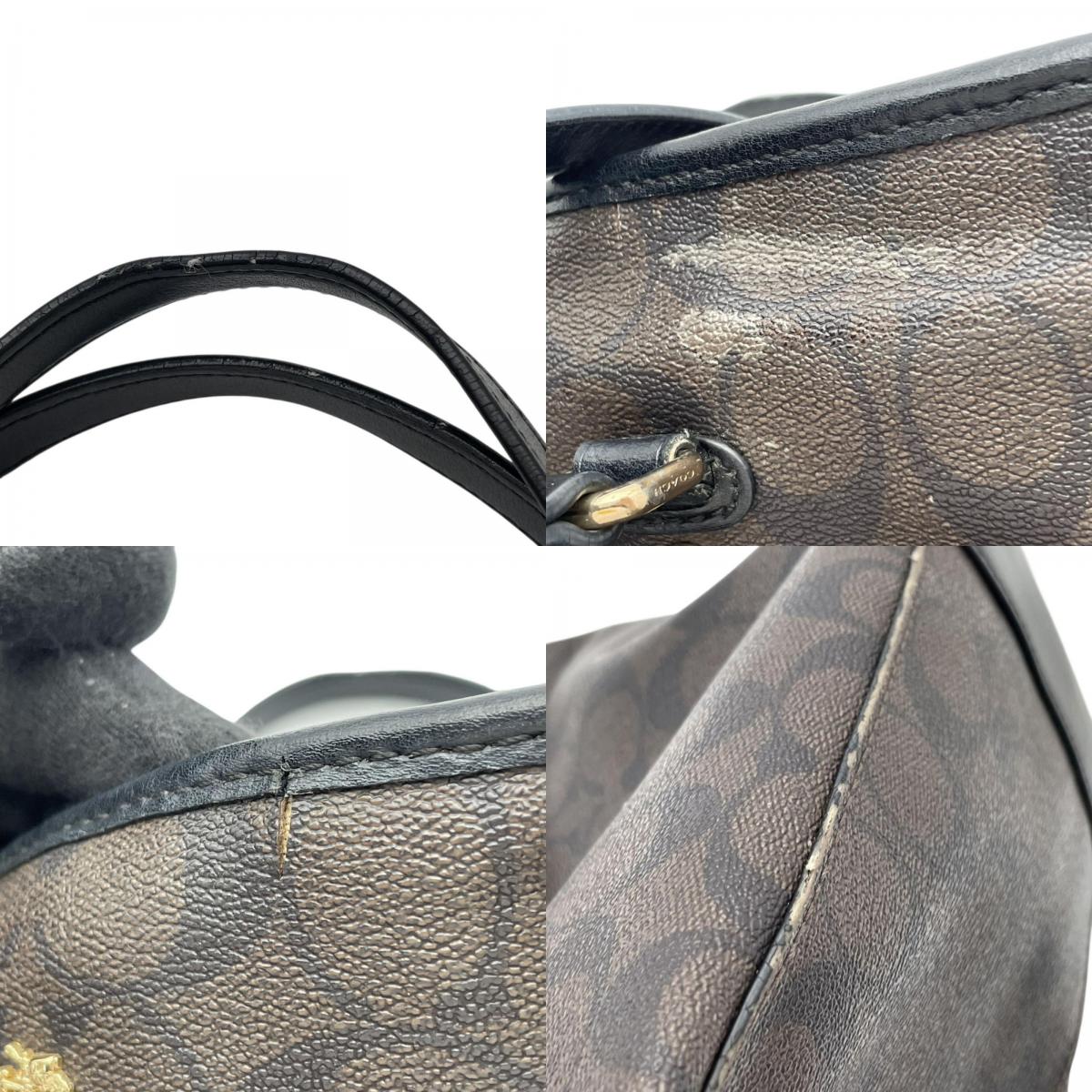 COACH コーチ トートバッグ ラグジュアリー シグネチャー F58294 ブラウン 黒 PVC レザー ゴールド金具 ファスナー開閉 肩掛け A4収納 大容量 通勤 通学 レディース エレガント シンプル 上品 定番 S86