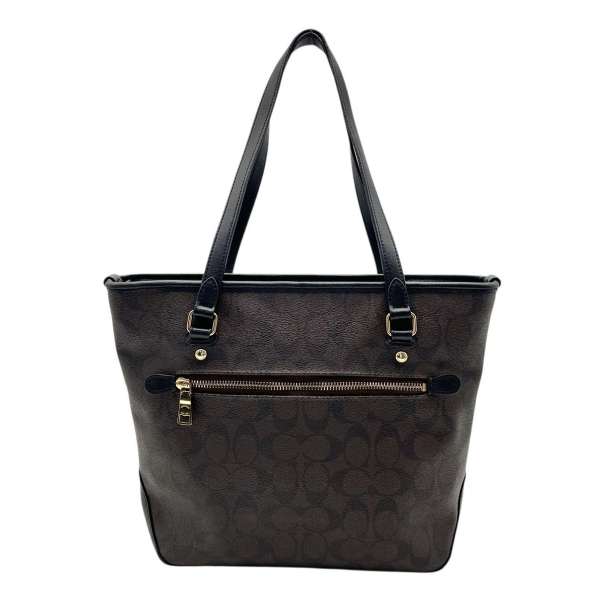 COACH コーチ トートバッグ ラグジュアリー シグネチャー F58294 ブラウン 黒 PVC レザー ゴールド金具 ファスナー開閉 肩掛け A4収納 大容量 通勤 通学 レディース エレガント シンプル 上品 定番 S86