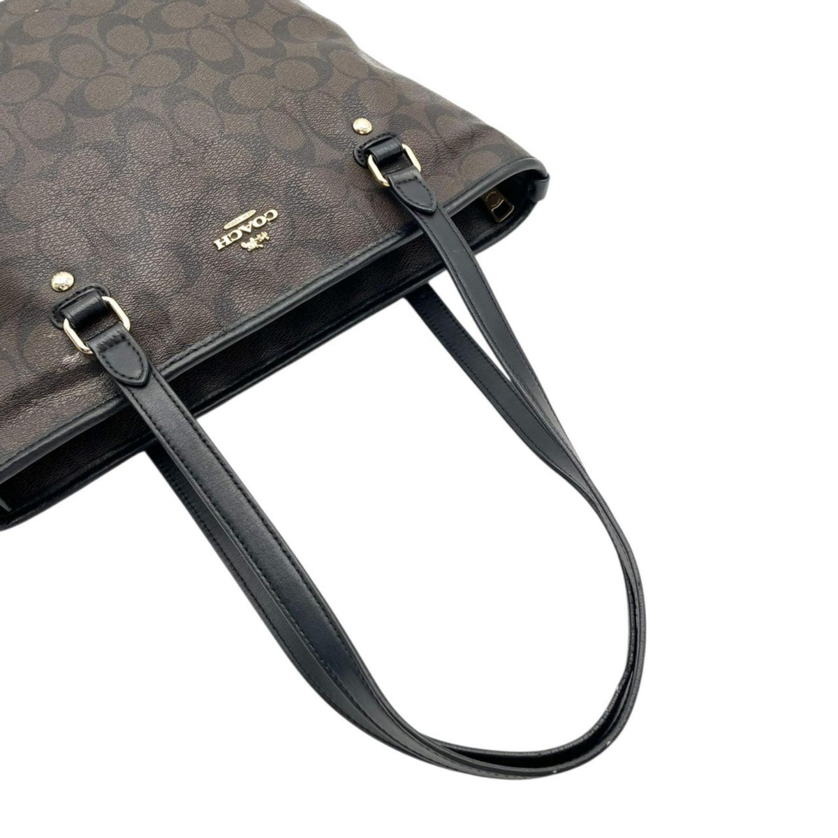 COACH コーチ トートバッグ ラグジュアリー シグネチャー F58294 ブラウン 黒 PVC レザー ゴールド金具 ファスナー開閉 肩掛け A4収納 大容量 通勤 通学 レディース エレガント シンプル 上品 定番 S86